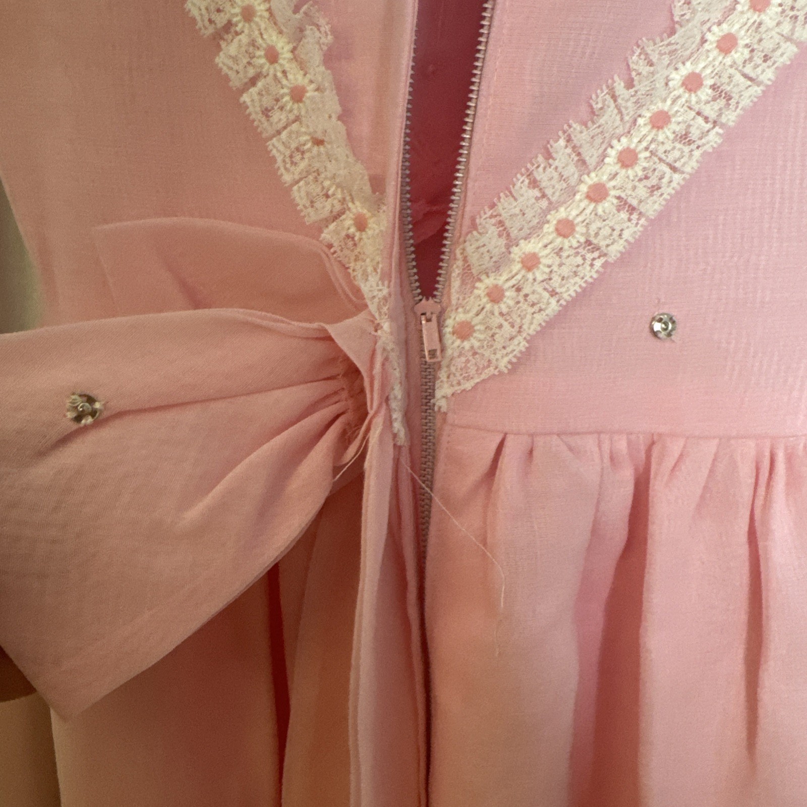 VTG Prairie Dress Maxi Lace ILGWA Bubblegum Pink Formal Prom Wedding 26”W