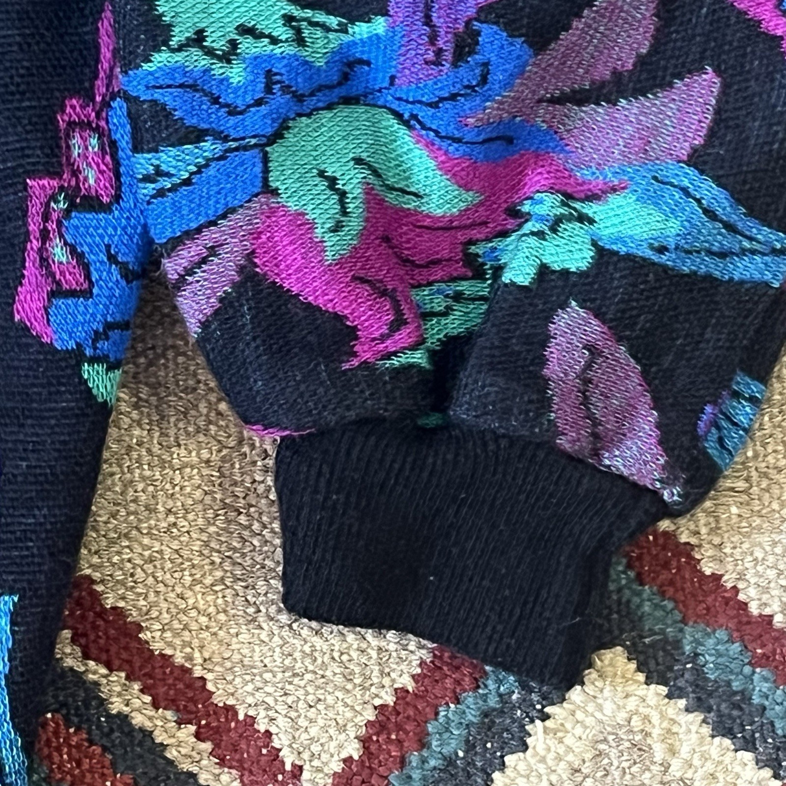 Vintage 80s Floral Dolman Batwing Sweater Women’s XL Acrylic Pullover