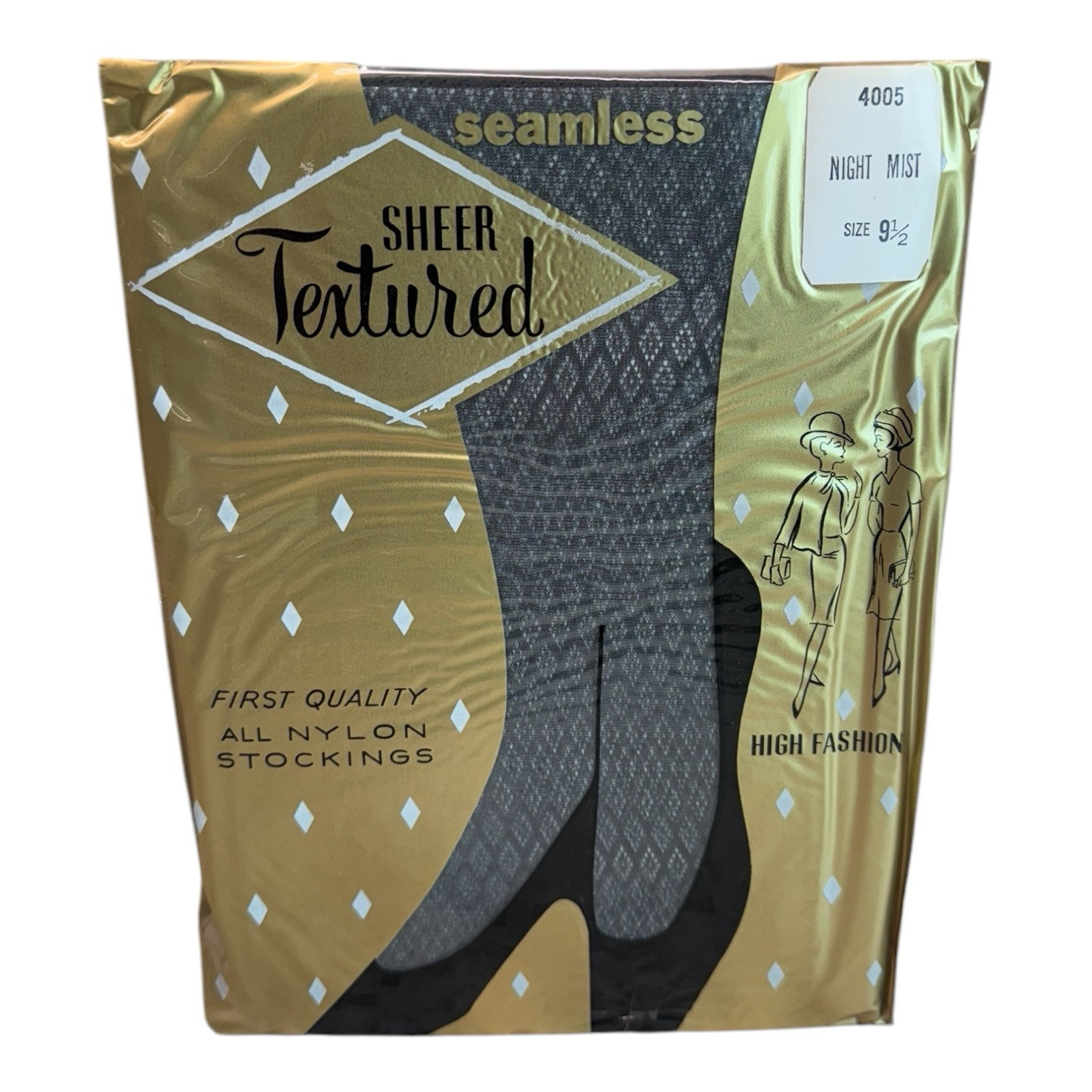 Vtg Lacy Lady First Quality Textured Seamless Nylon Stockings Night Mist 9 1/2