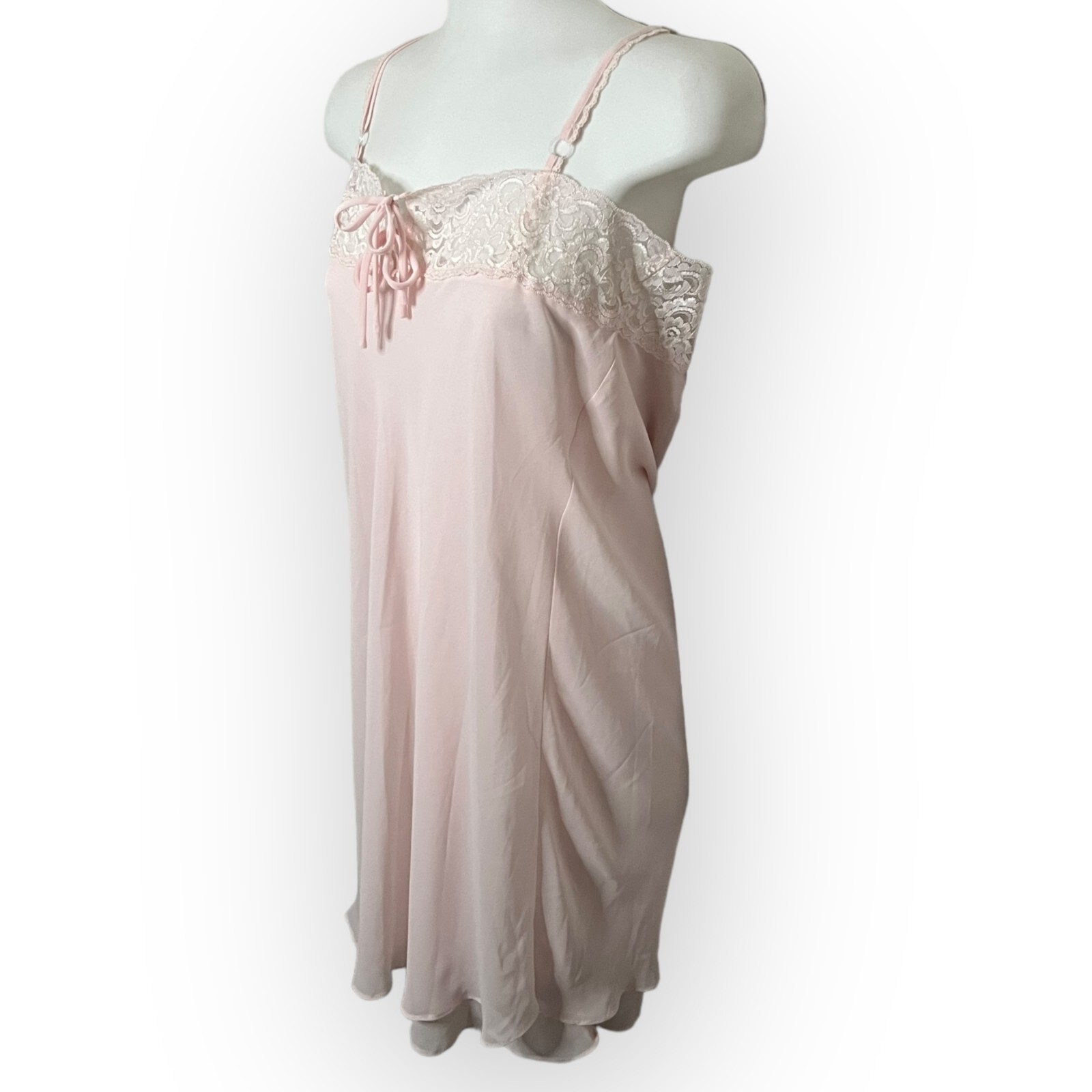 Valerie Steven Vintage 90s Pale Pink Lace Edge Lined Nightgown Slip Dress Size M