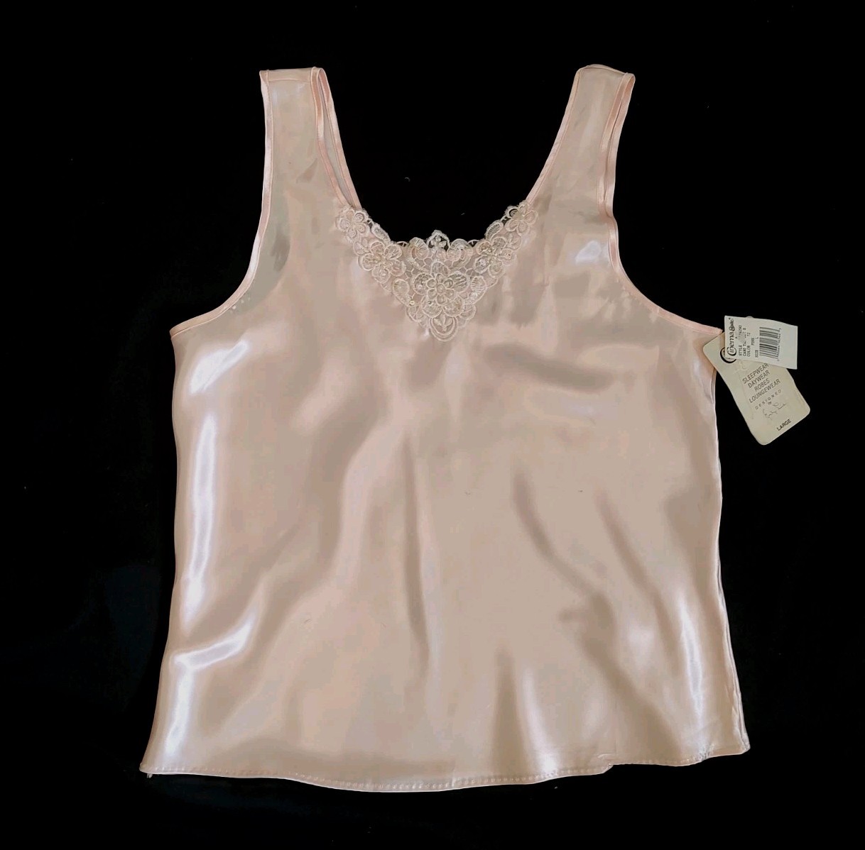 Vintage Cinema Etoile Cami Satin Camisole Top Liquid Shine Blush Pink NOS Sz L