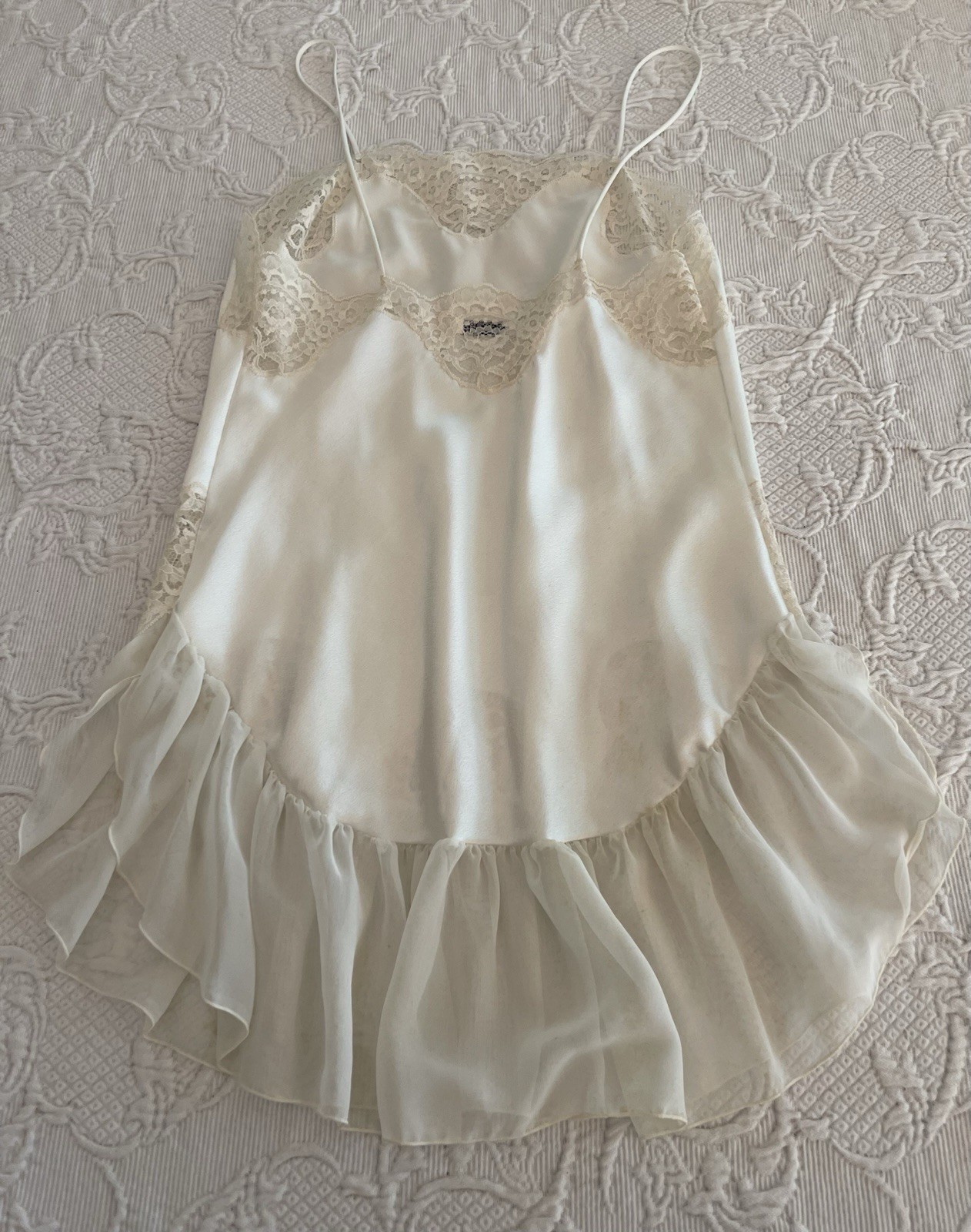 Vtg Blanche Nightgown Nighty Chemise Cream Lace USA Union Made Tag Ladies Small