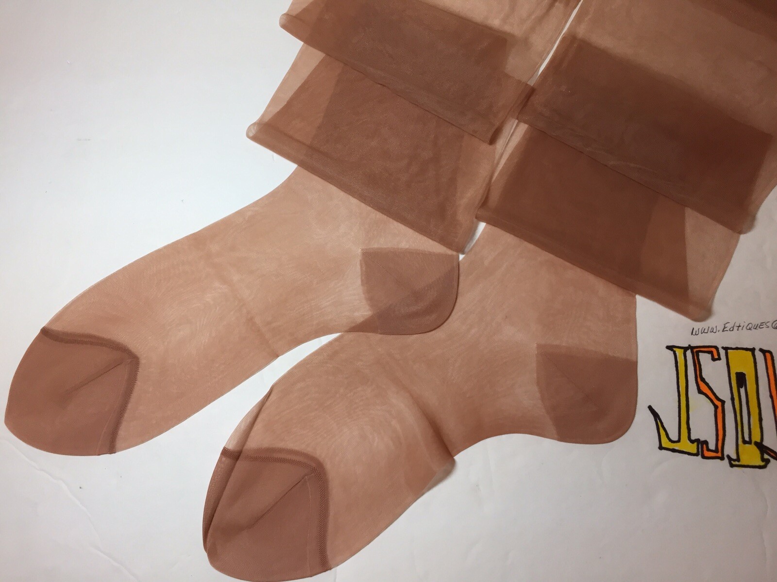 12 Pair 9×32 Beige Vintage Nylon Stockings 15 DEN. Flat Knit REINFORCED HEEL TOE