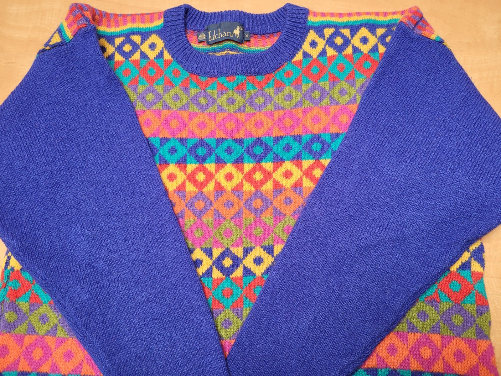 Vintage Tulchan Wool Bright Patchwork Jumper XL