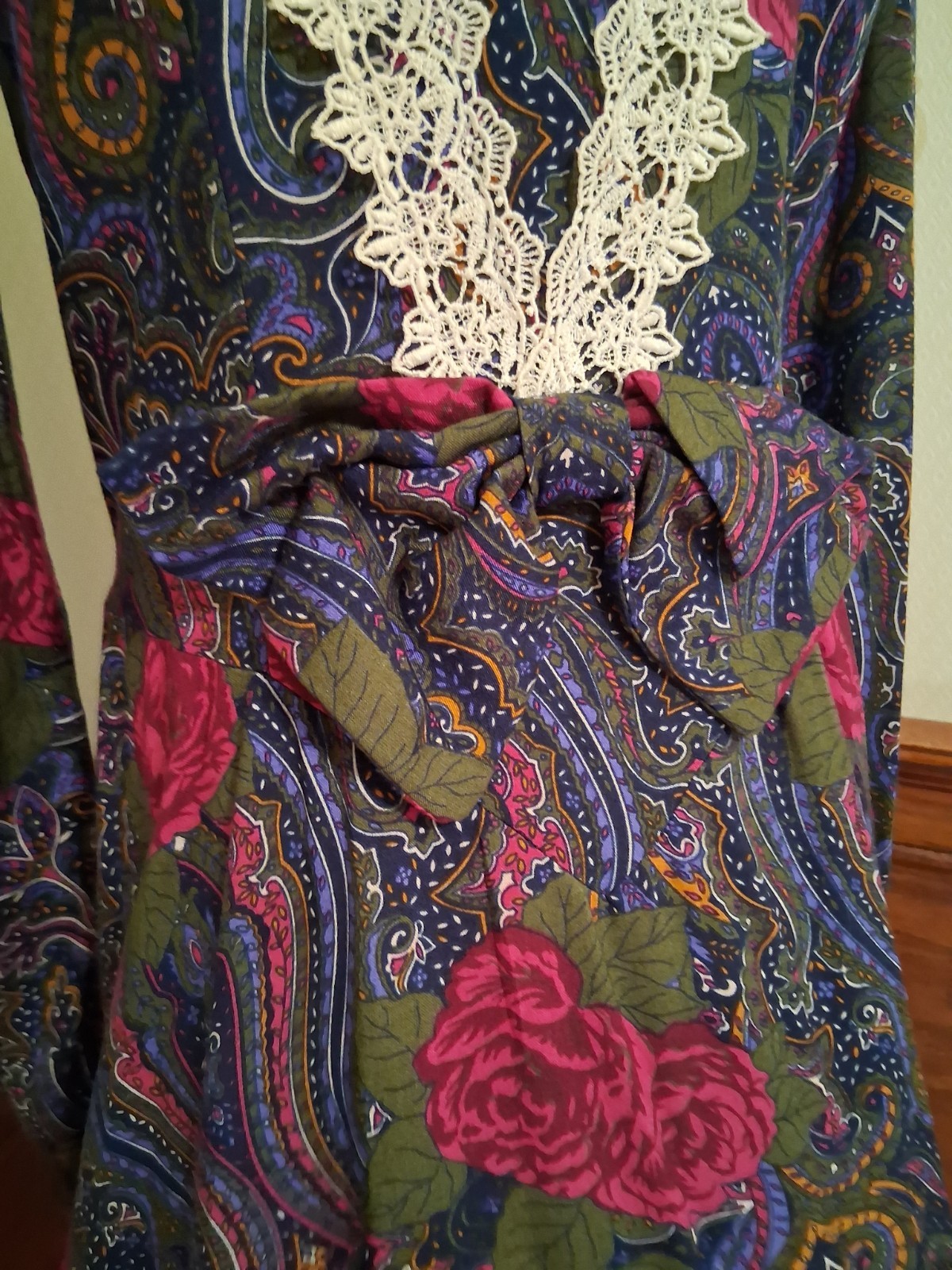 Vintage 1980s Betsey’s Closet Purple Paisley Rose Puff Sleeve Cottagecore Dress