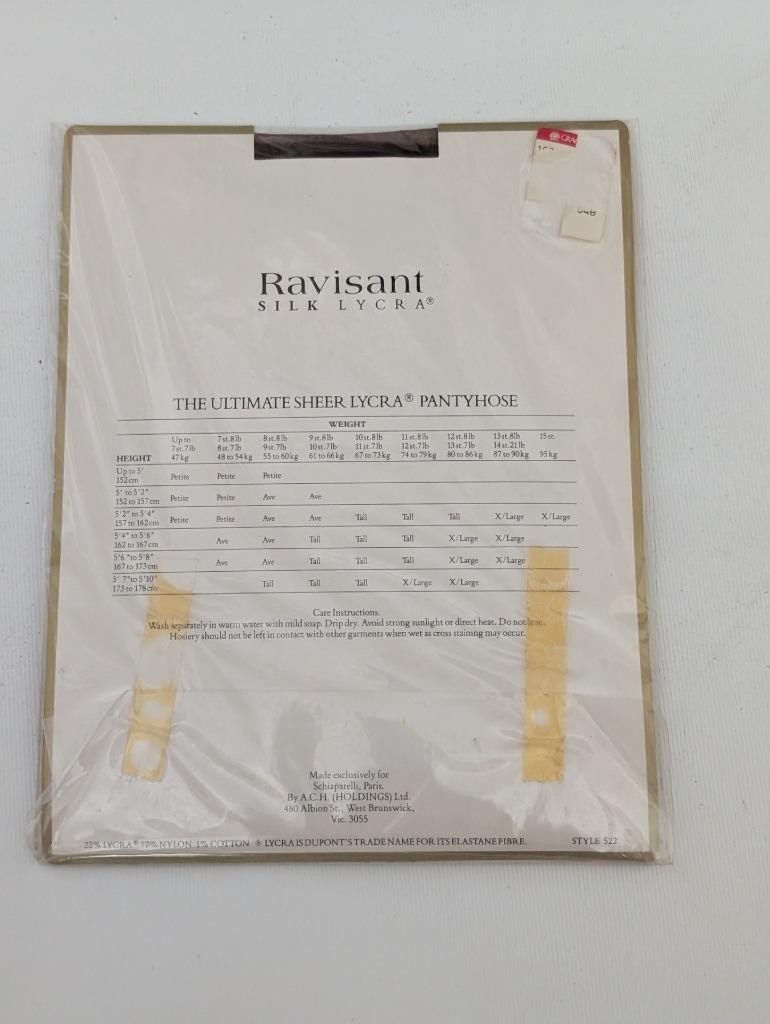 Vintage Schiaparelli Ravisant Silk Lycra Pantyhose Shadow Australia