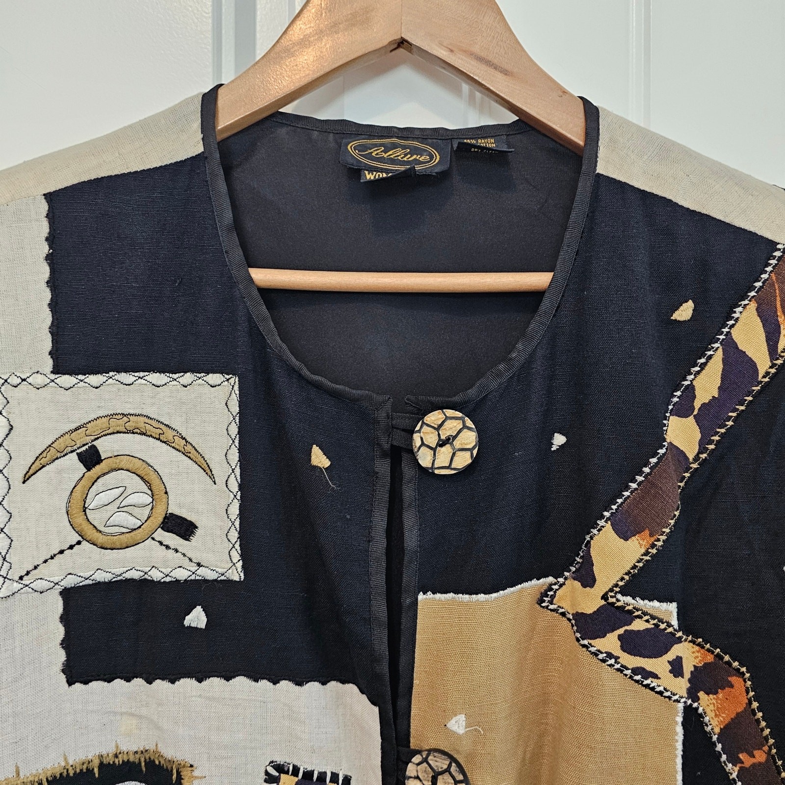 Vintage Allure Blazer Womens Size 1X Black 3D Animal Print 90s Art To Wear Boho