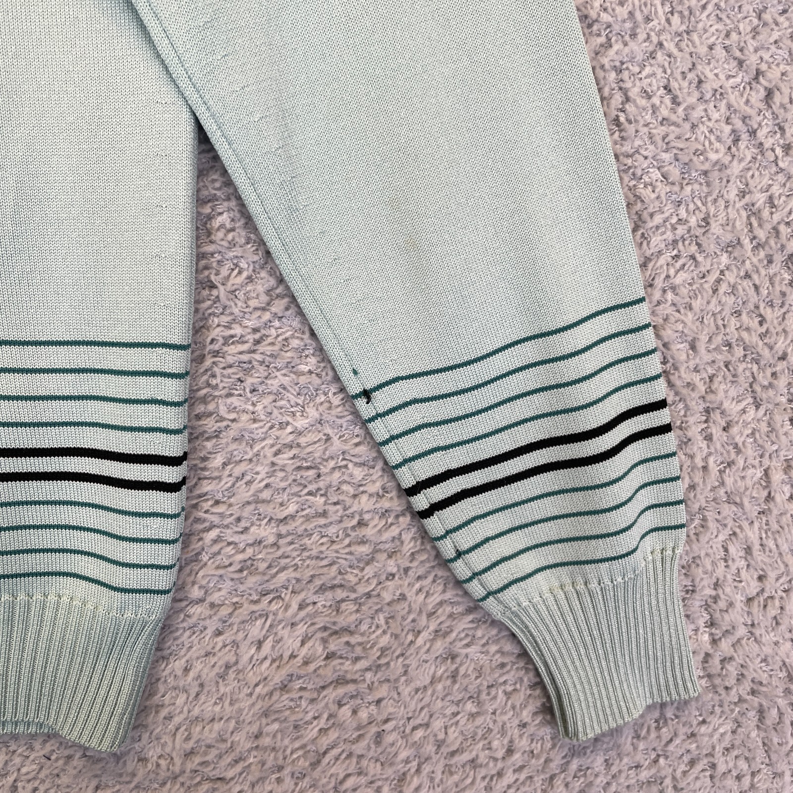 Vintage 1970s Givenchy Sport Designer Aqua Striped Sweater Top Size 36 Talon Zip