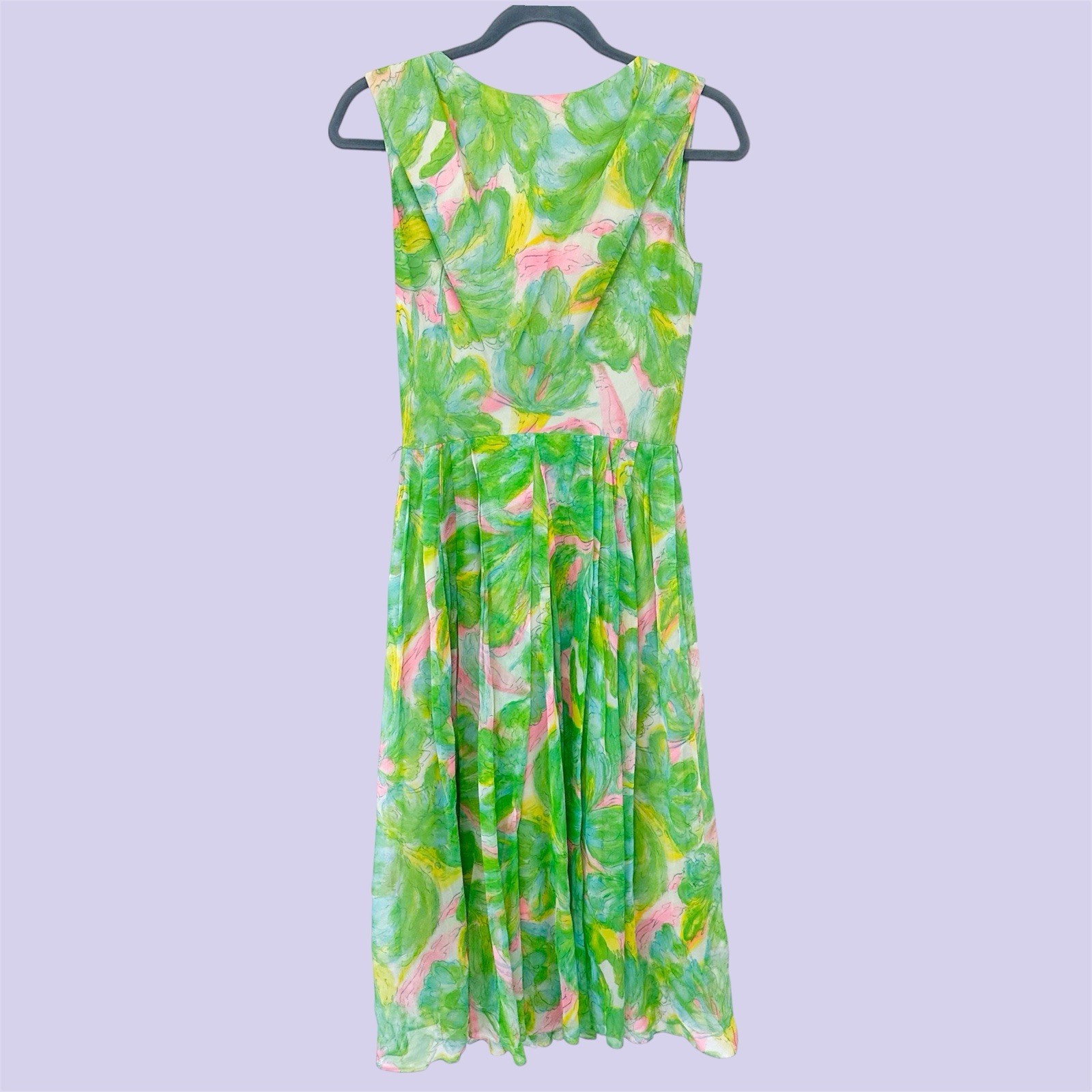 Leslie Fay Vintage 50s Watercolor Garden Tea Dress Floral Spring A Line Small S