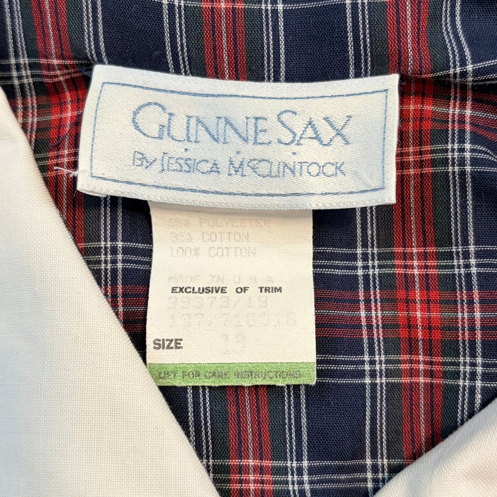 Gunne Sax Jessica McClintock Vintage 80s Red Blue Plaid Sailor Collar Midi Dress