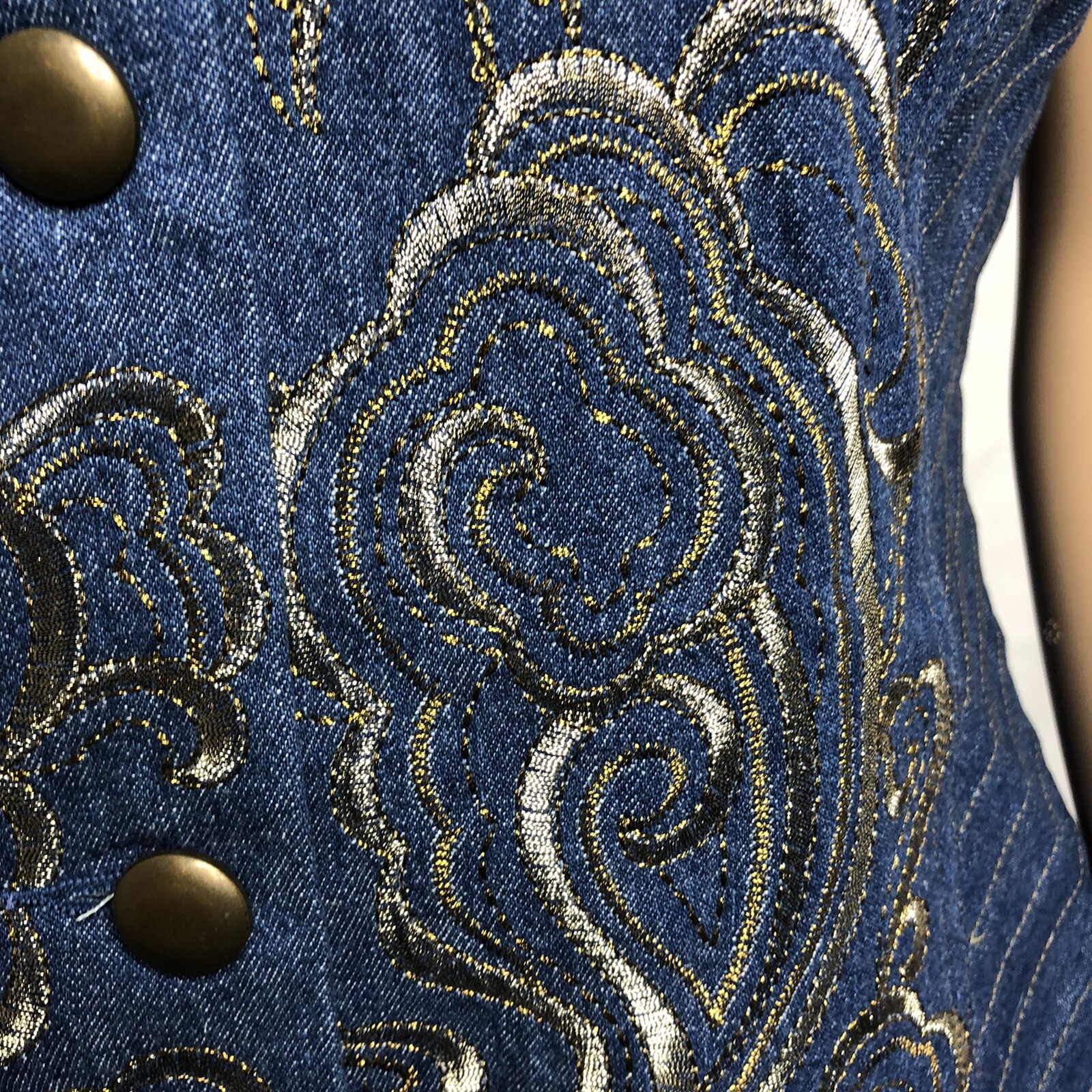 Vintage J Song Denim Vest and Skirt Size S Embroidered Gold Rodeo Country Chic