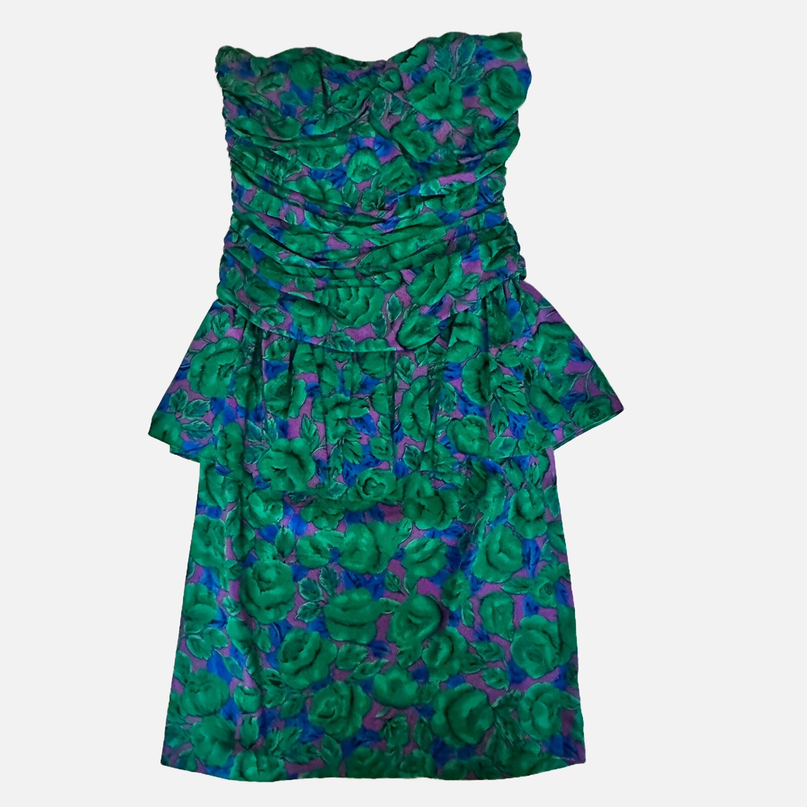 Vintage Kathryn Conover NY 100% Silk Strapless Peplum Floral Dress Size 6