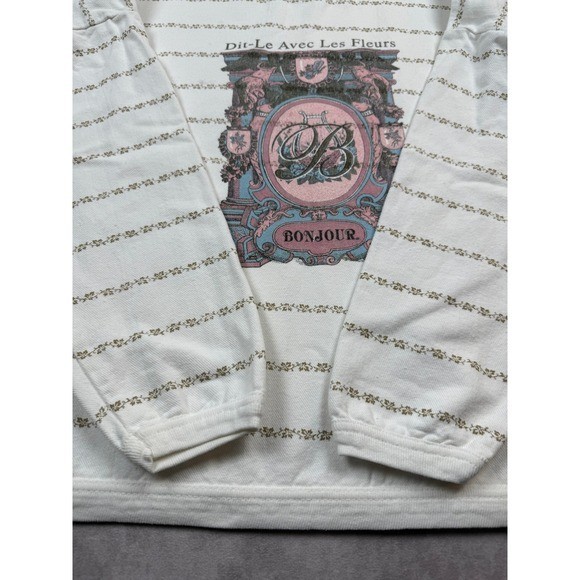 VTG Bonjour International White Floral Print Sweatshirt S Cottagecore French