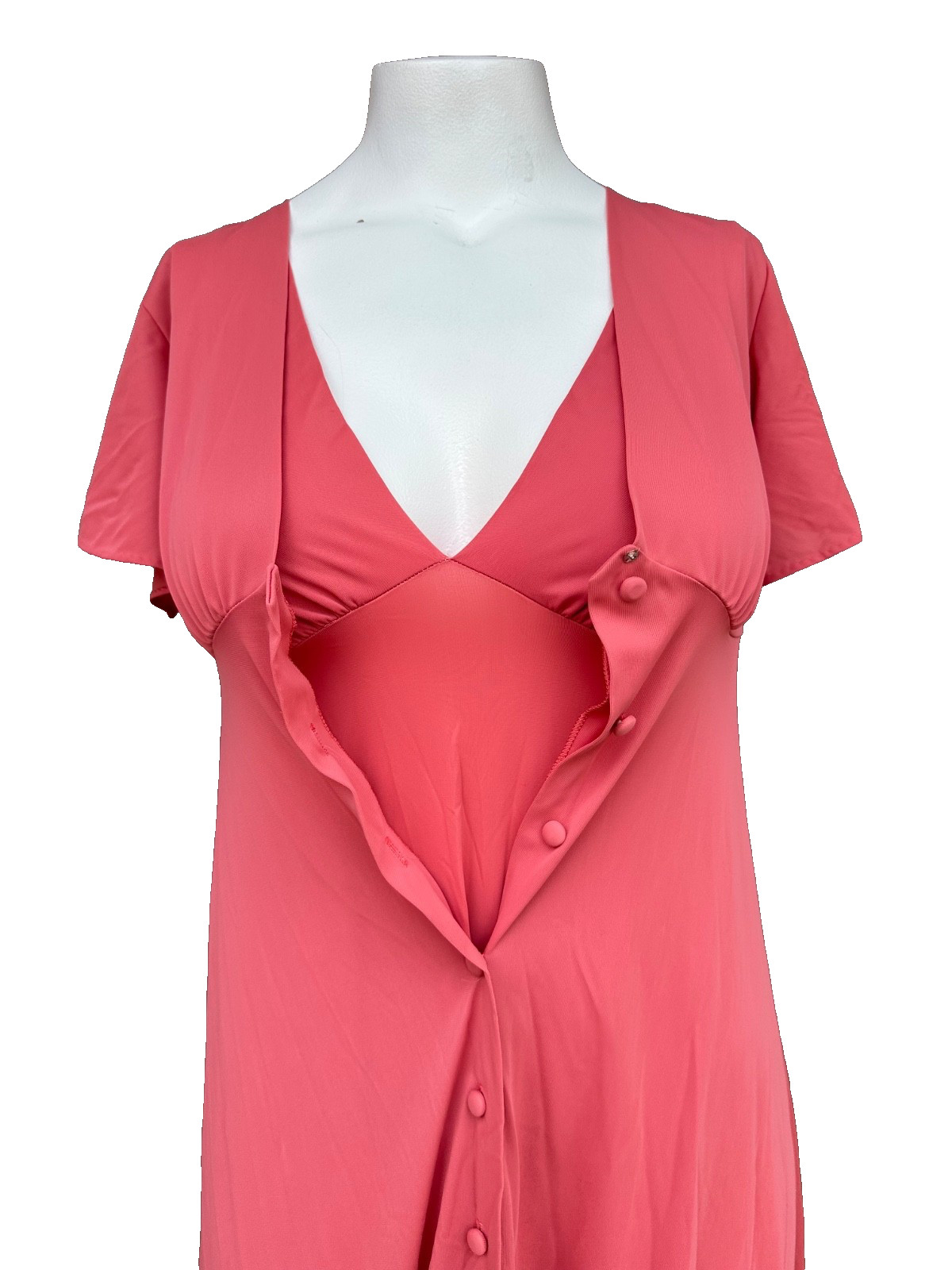 Vintage John Kloss Peignoir Set Small Salmon Robe Nylon Nightgown Hollywood Glam