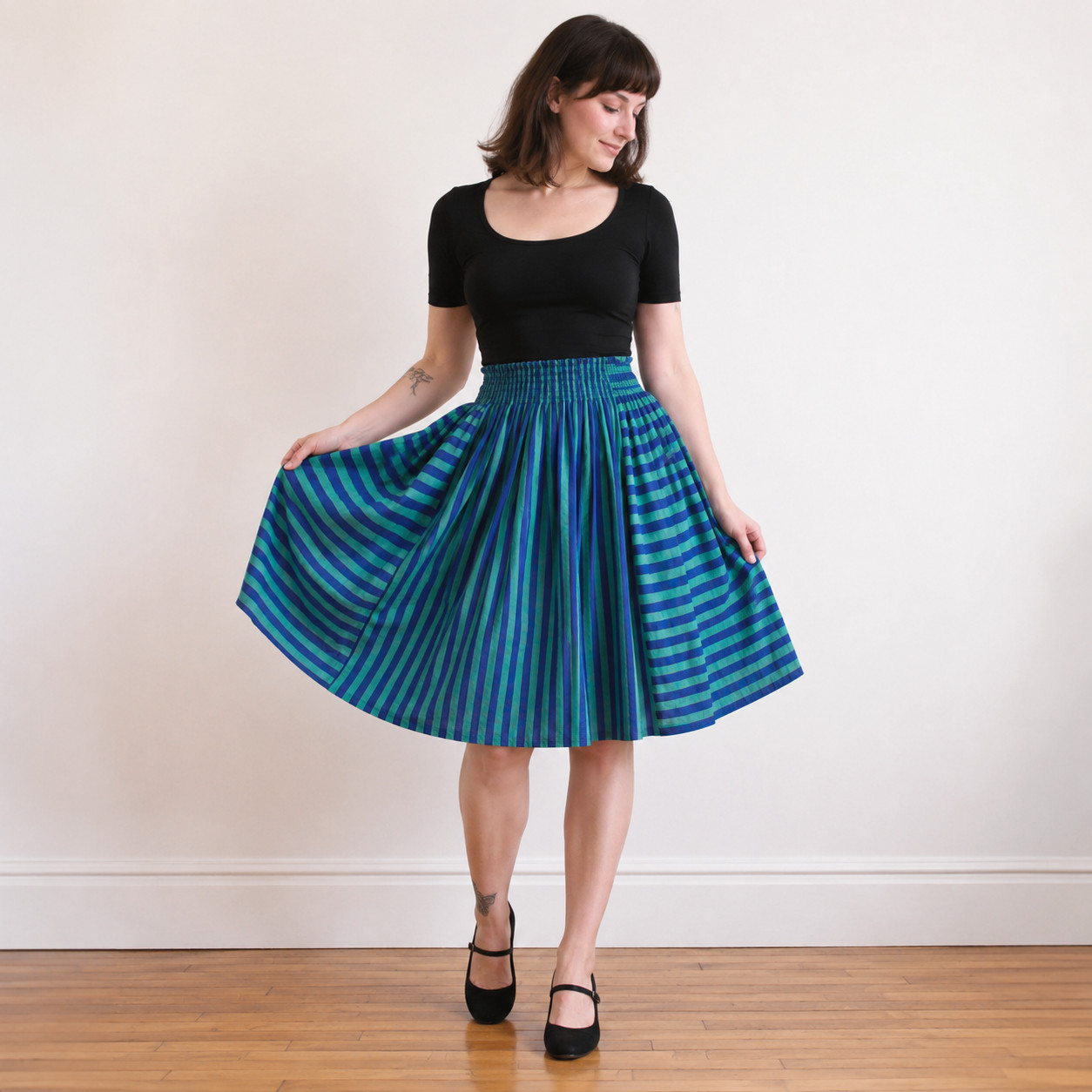 Vtg 70s Marimekko Striped Knit Pull On Full Skirt
