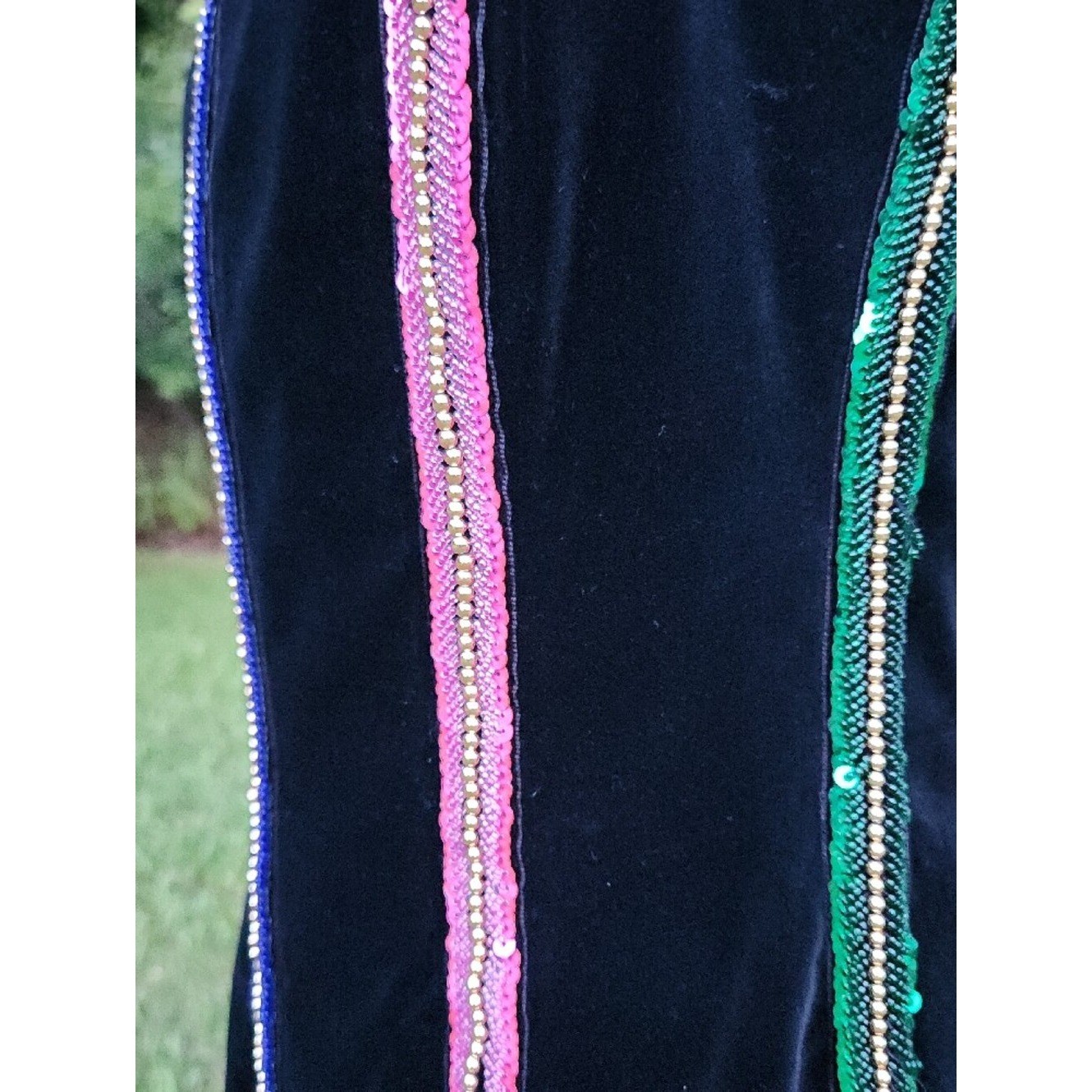 VTG Escada Black Velvet Strapless Dress with Pink Green Blue SEQUIN Gold BEAD M.