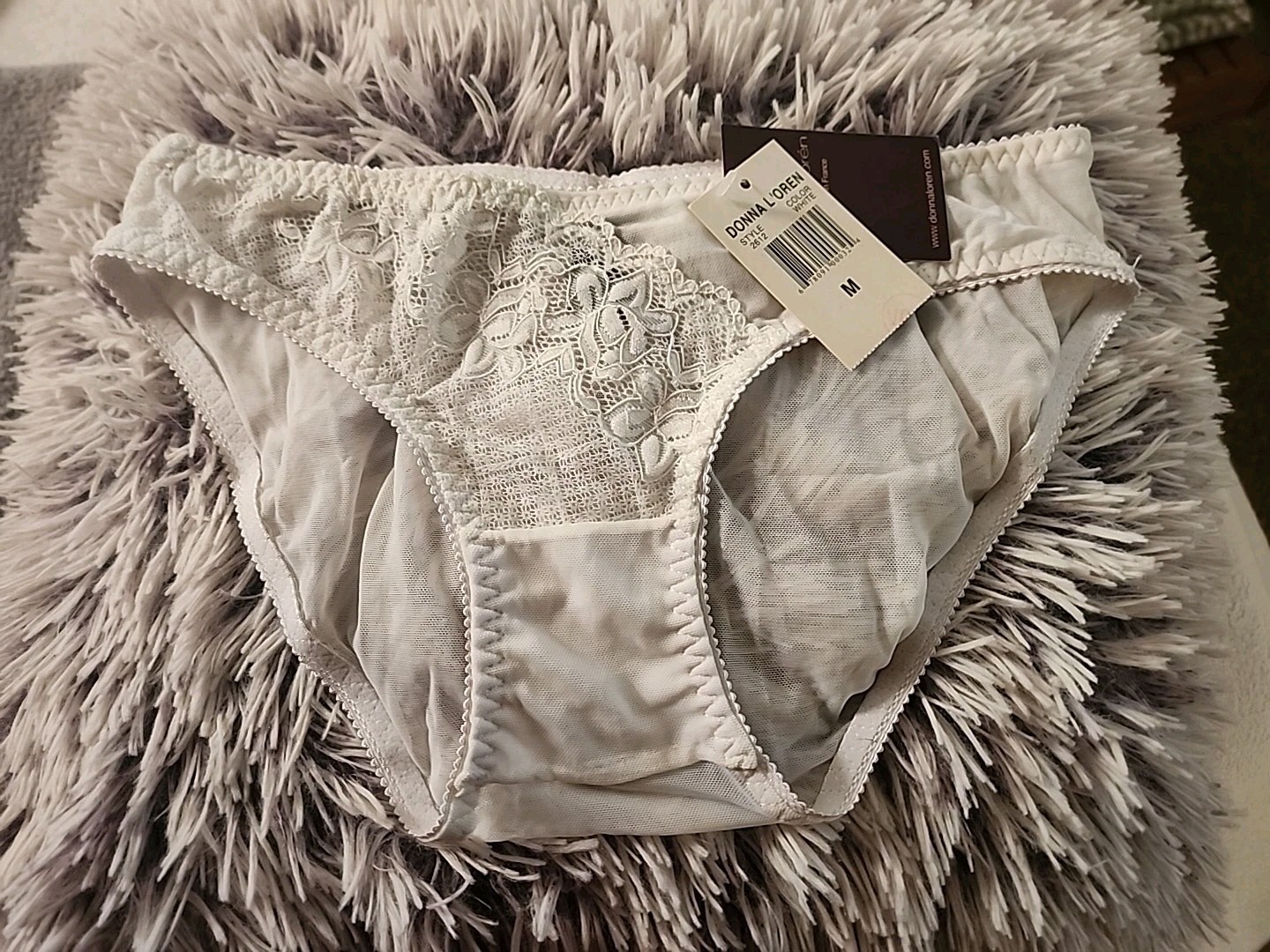 Vtg DONNA LOREN SZ Medium White Sheer Mesh Lace Bikini