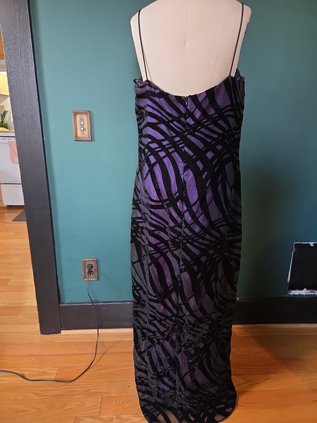VTG ARIANNA BY RACHEL Kaye 90s Black&Purple Velvet Spaghetti Strap Dress Sz 16
