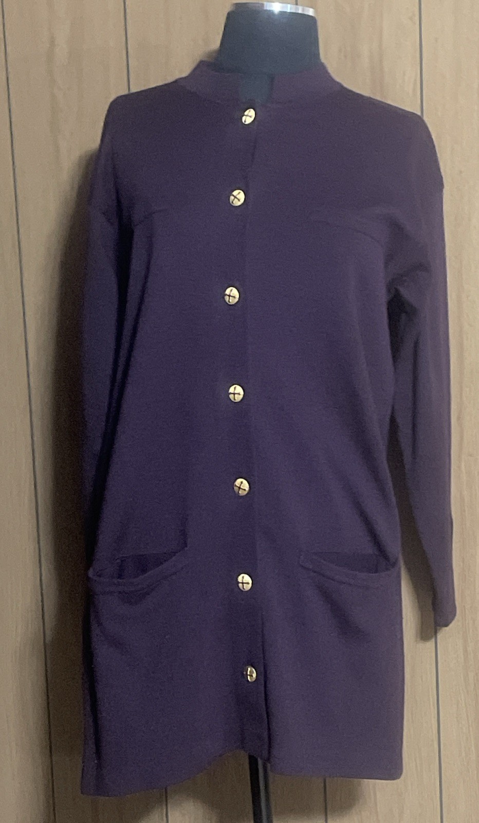Liz Claiborne Sweater Dress Teal Knit Gold Buttons Office Burgundy Sz M VTG 80s