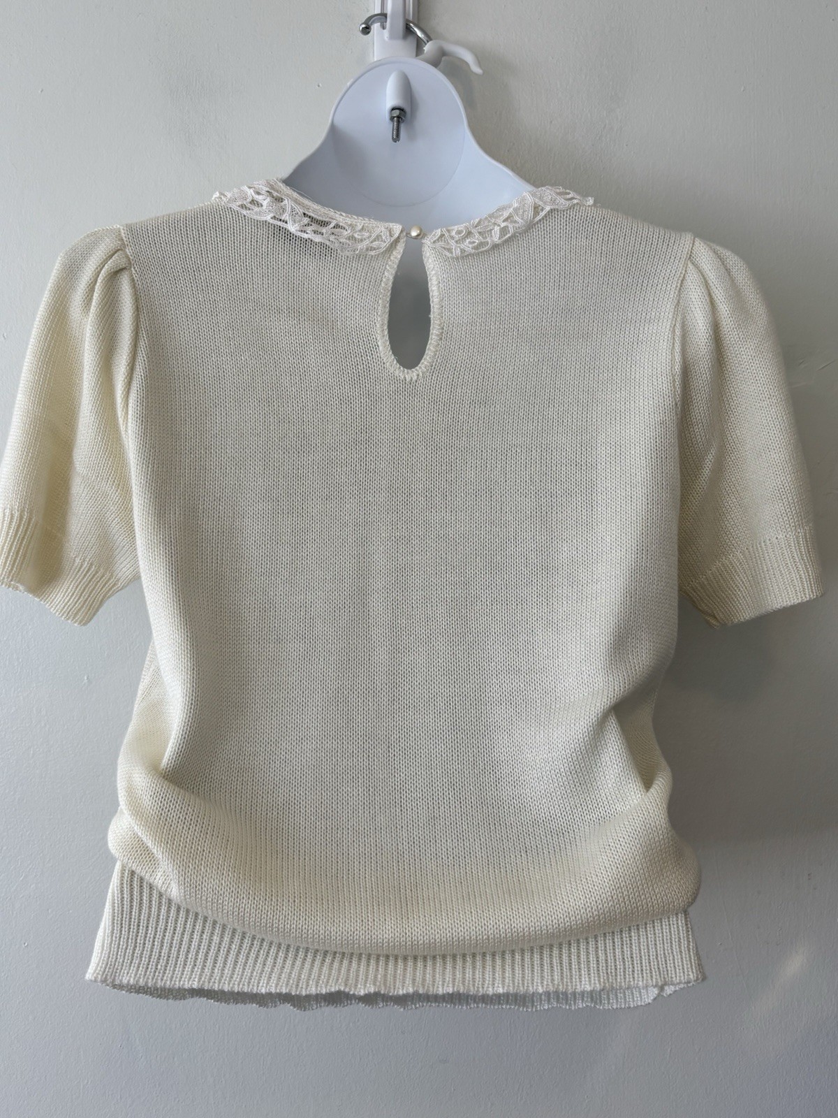 Vintage Herald House Sweater Women Small Ivory Cream Lace Peter Pan Collar USA