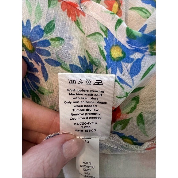 Draper James RSVP Floral Smocked Tiered Maxi Dress Ivory Blue Orange Large VGUC