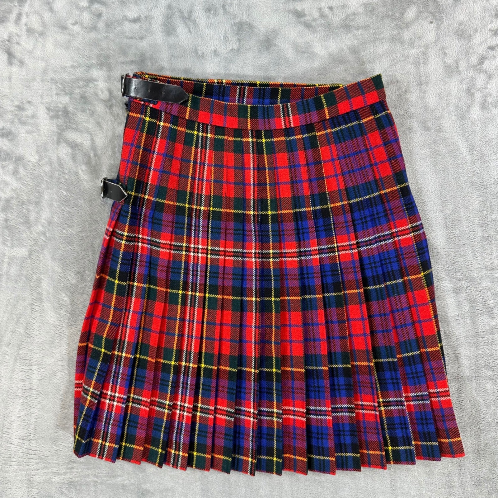 Vintage Glen Avon Wool Tartan Kilt Skirt Women’s Size 24 Red Blue Plaid Scotland