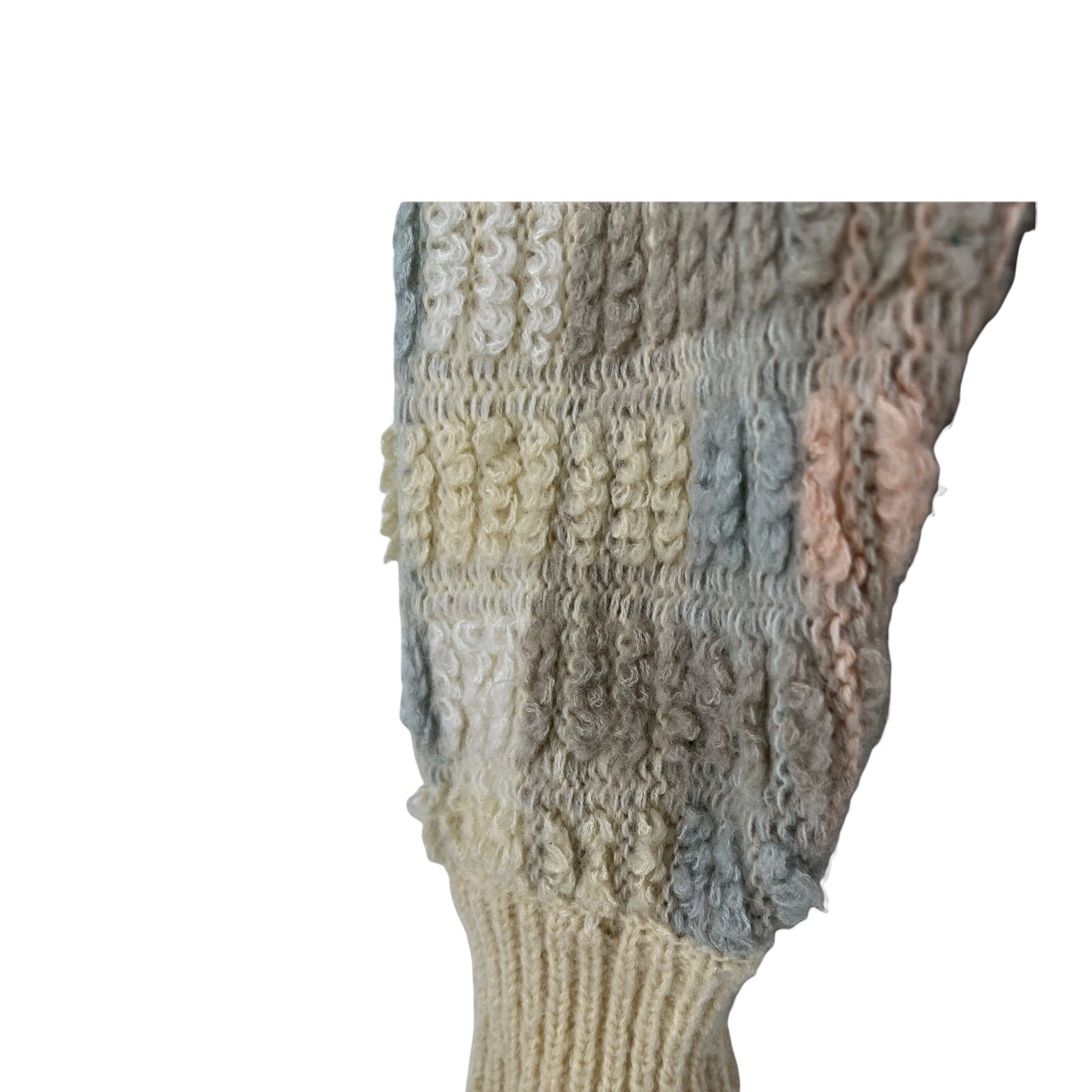 Vtg 80s Muted Pastel Chunky Popcorn Knit Oversized Cardigan Sweater SZ S
