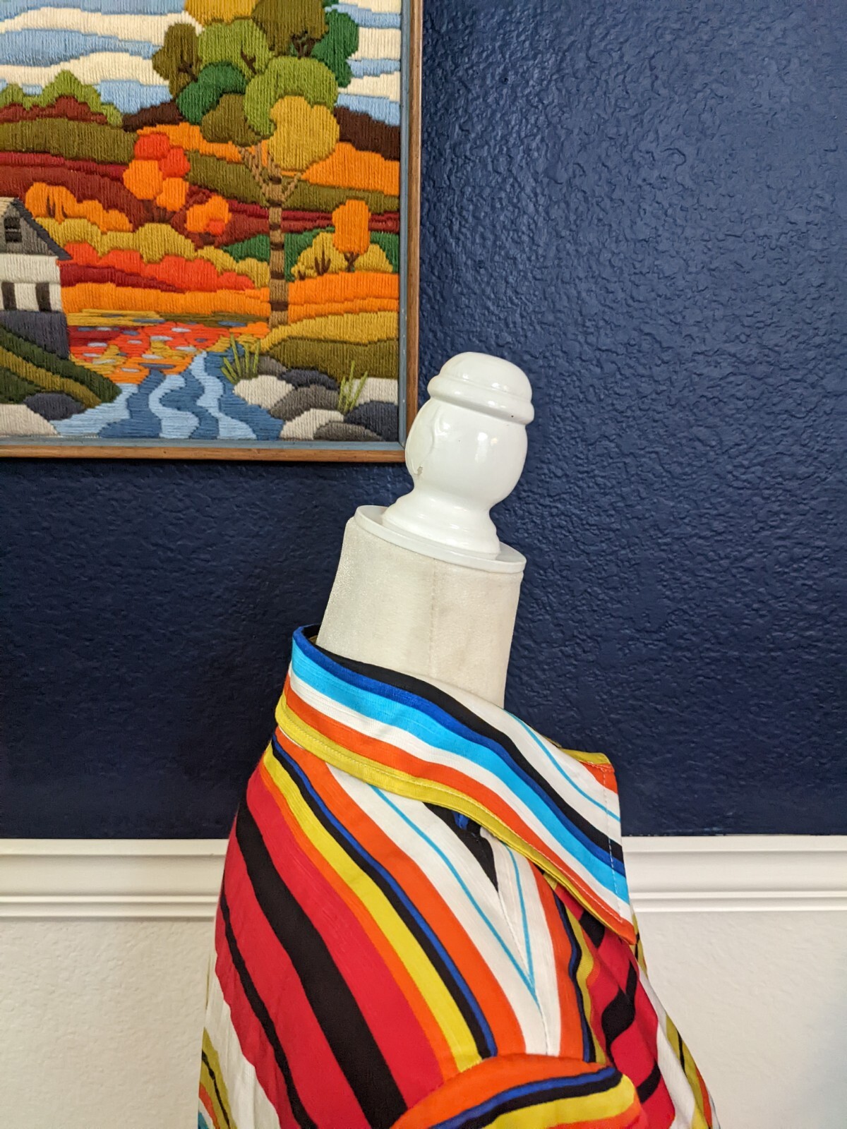 VTG Mishca Collared Rainbow Stripe Multi Color Zip Blazer Jacket Sz Large L