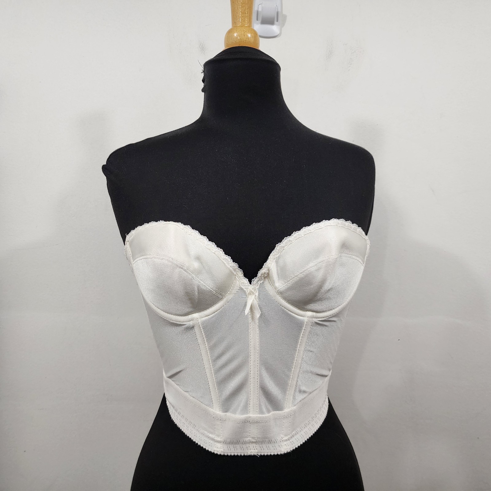 Vtg Backless by Smoothie Strapless Longline Bustier Bra Boned Low Back Ivory 36A