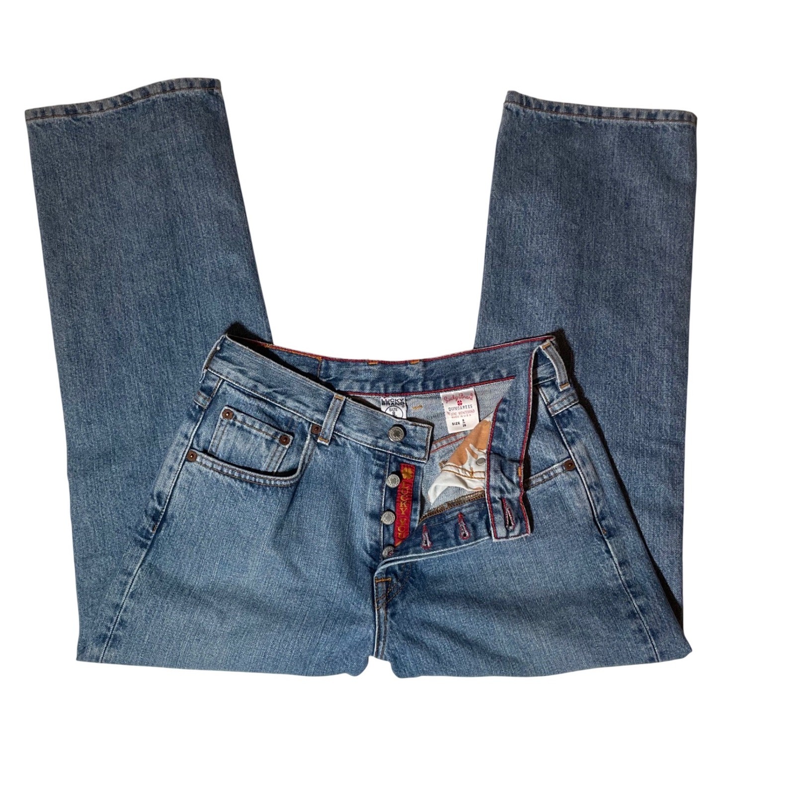 Vintage Lucky Brand Dungarees Made in USA High Rise Straight Leg Blue Jeans 8/29