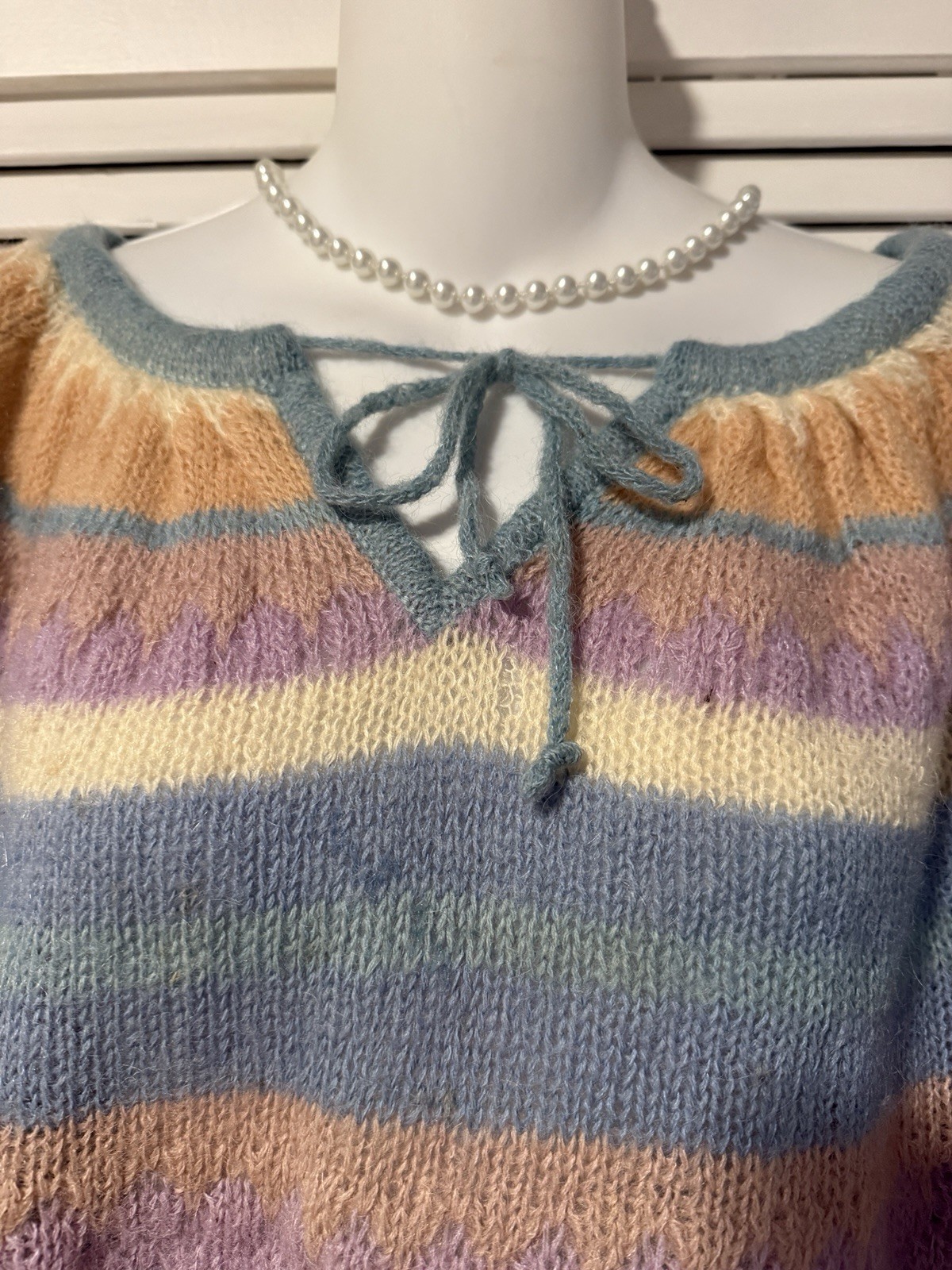 VTG 70S Boho Reneé Tener Neiman Marcus Pastel Mohair Wool Sweater Sz Lg USA