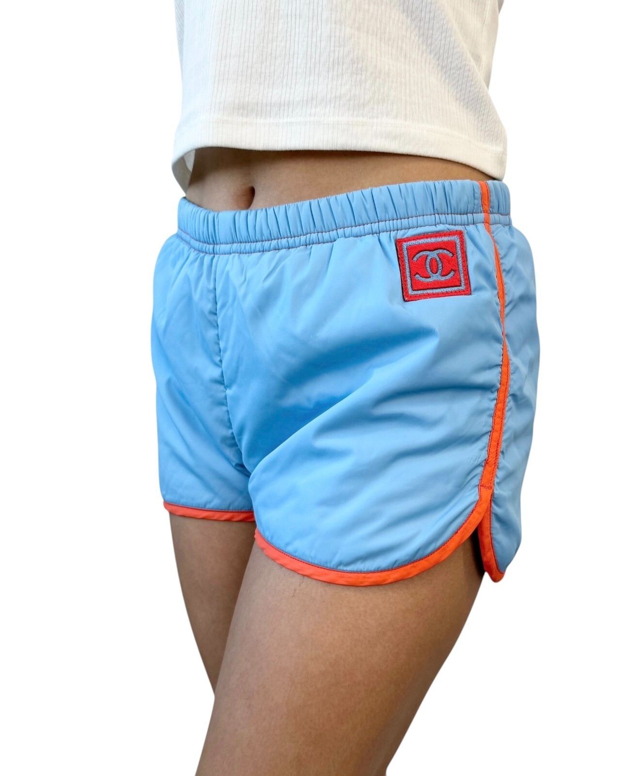 CHANEL Sport Vintage 02S CC Logo Short Pants #36 Shorts Blue Orange Polyamide
