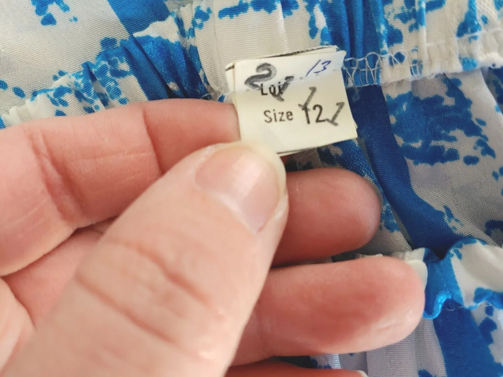 Vintage Blue & White Patterned Skirt with Elastic Waist Size 12