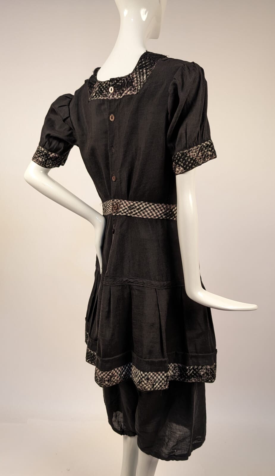 VICTORIAN 19TH C 2 PC BLACK BATHING SUIT W SILK TRIM