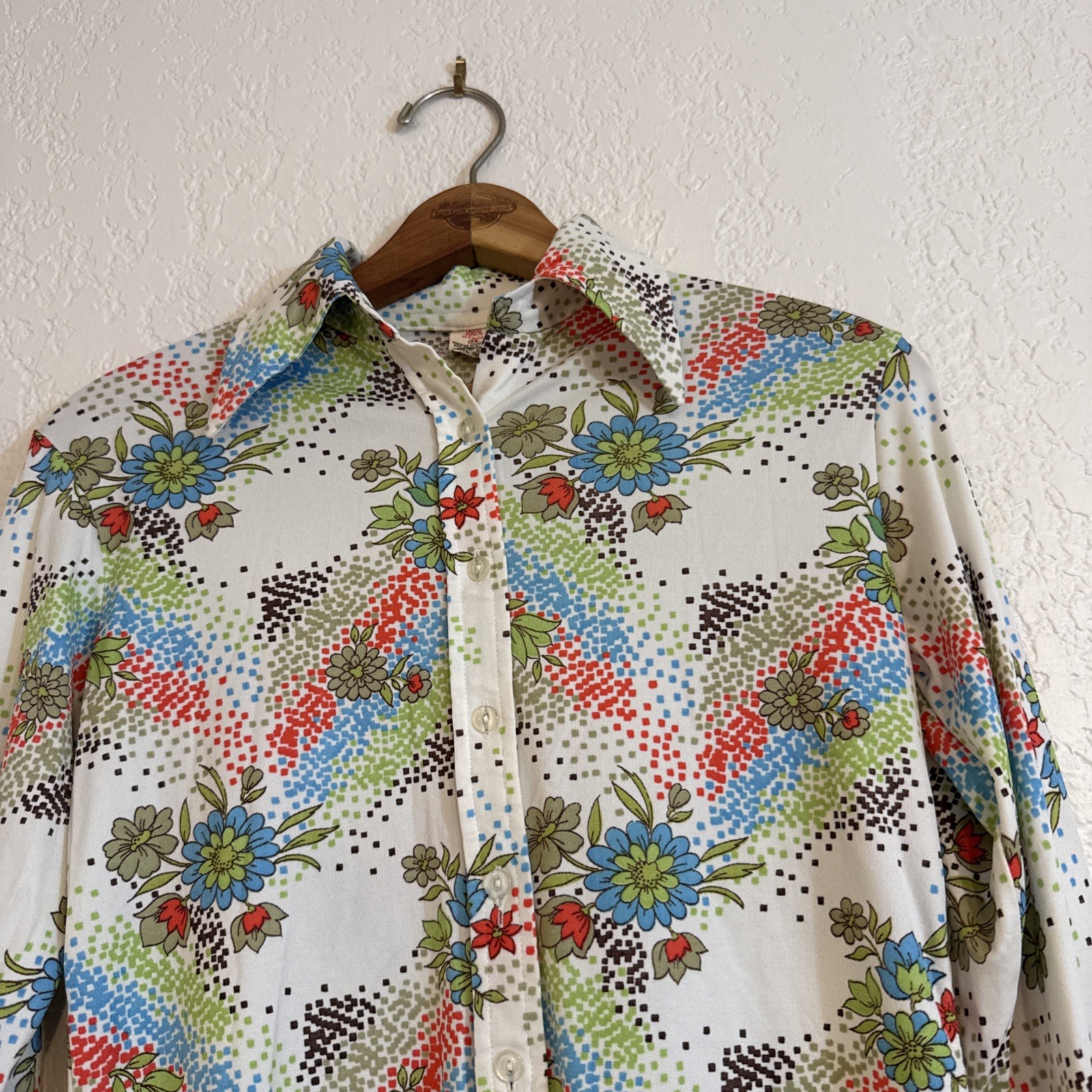 Robert Firenze Butterfly Collar Blouse Small – Floral Geometric Print Nylon NWOT