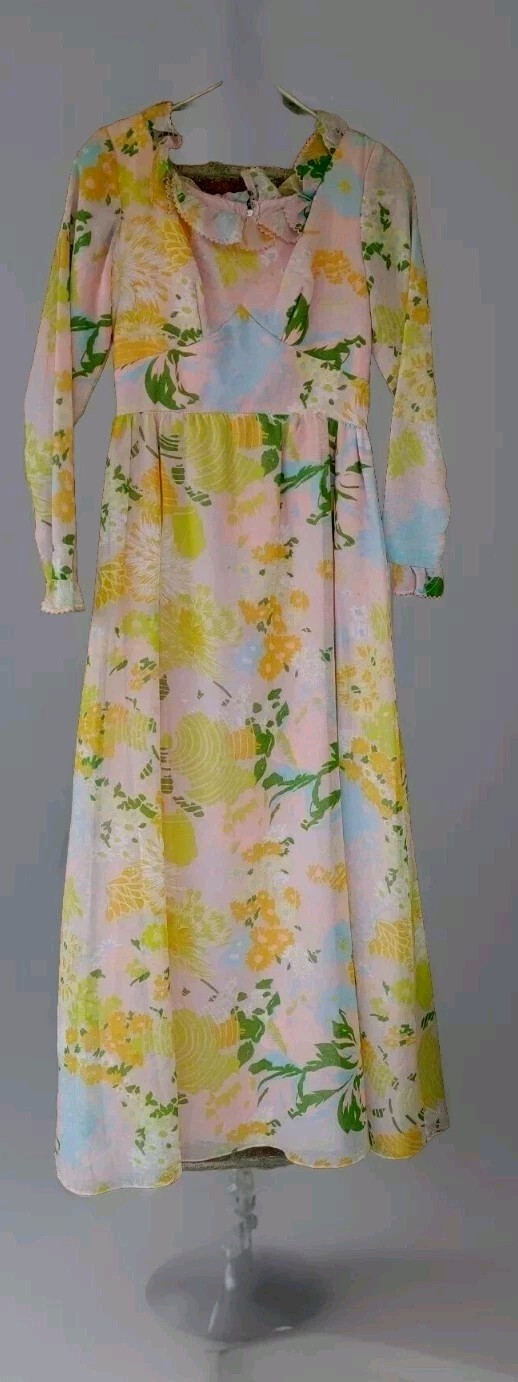 1970’s Hippie Boho Dress full length handmade floral long sleeve