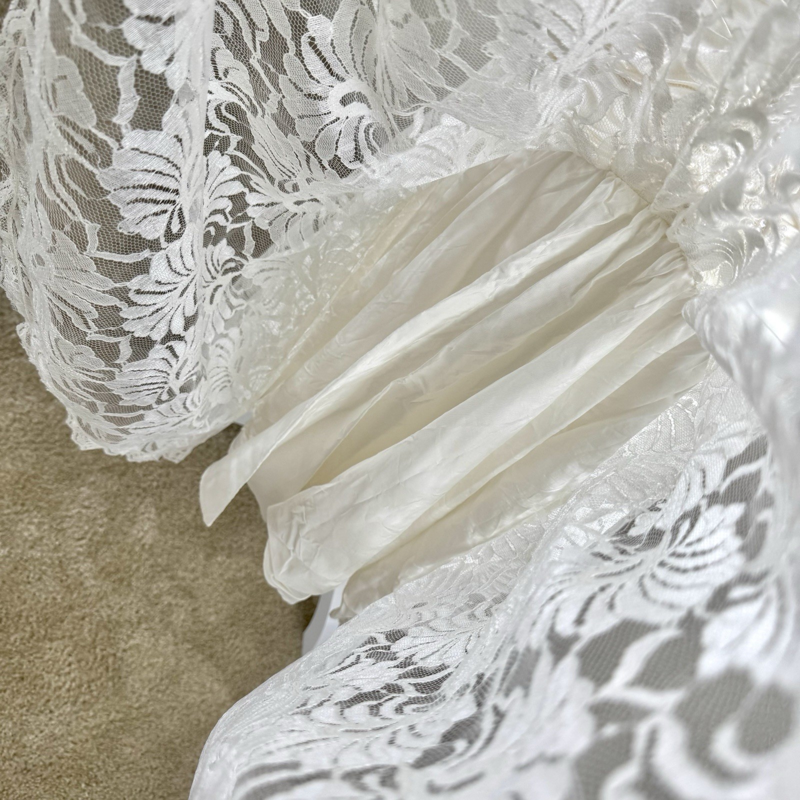 Vintage 80s Bonnell White Lace Chiffon Hi Lo Dress Wedding Prom Party Deco Sz M