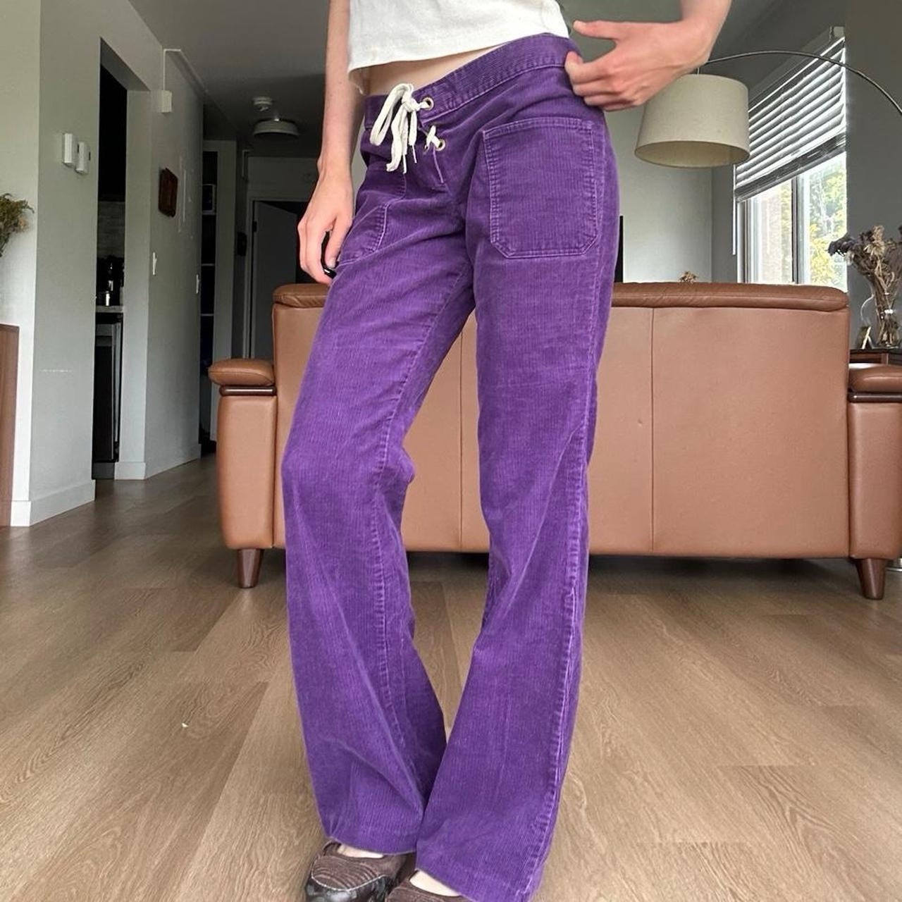 Vintage 1970s Purple Corduroy Lace Front Low Rise Pants Lady Wranglers
