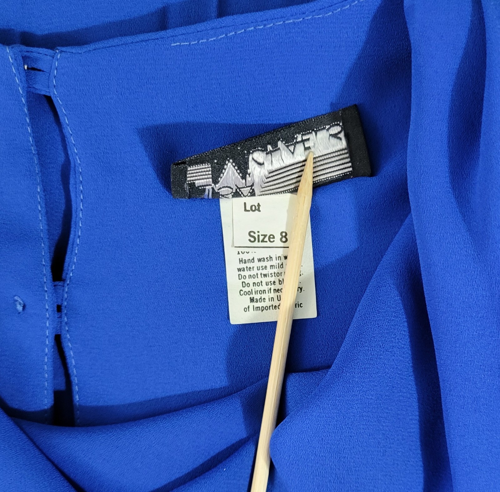 Vtg Lisa Michaels Blue Blouson Dress w Draped Neckline & Matching Belt Size 8