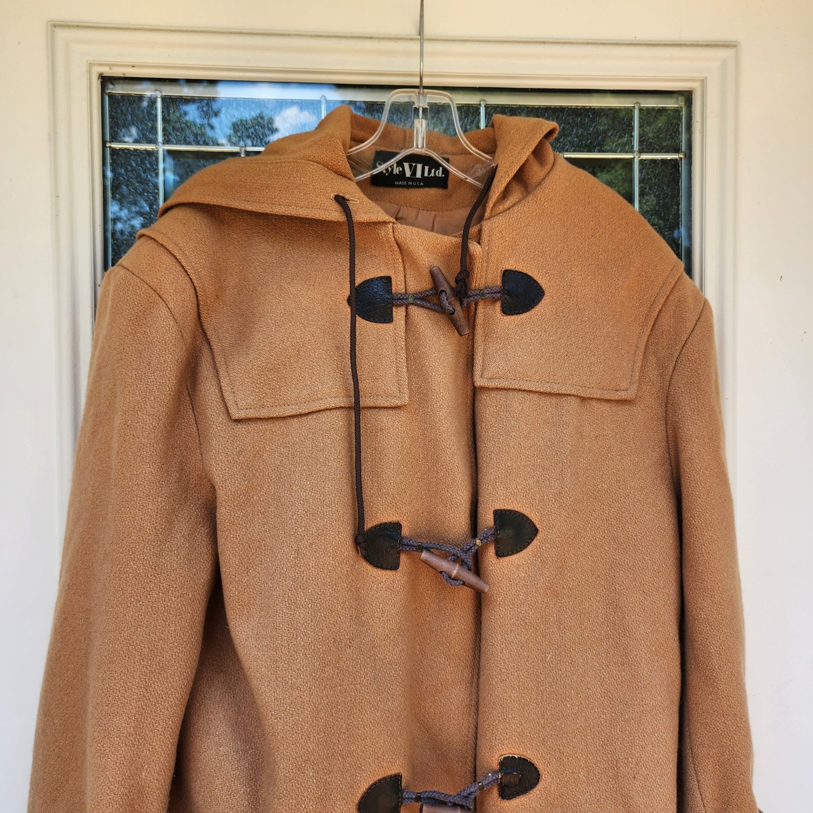 Style VI Ltd Sz XL Tan 100% Wool Long Line Duffle Pea Coat Vintage