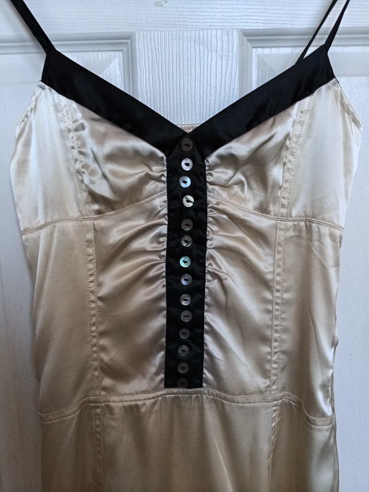 Vintage Y2K Satin Ivory and Black Cocktail Dress Size S