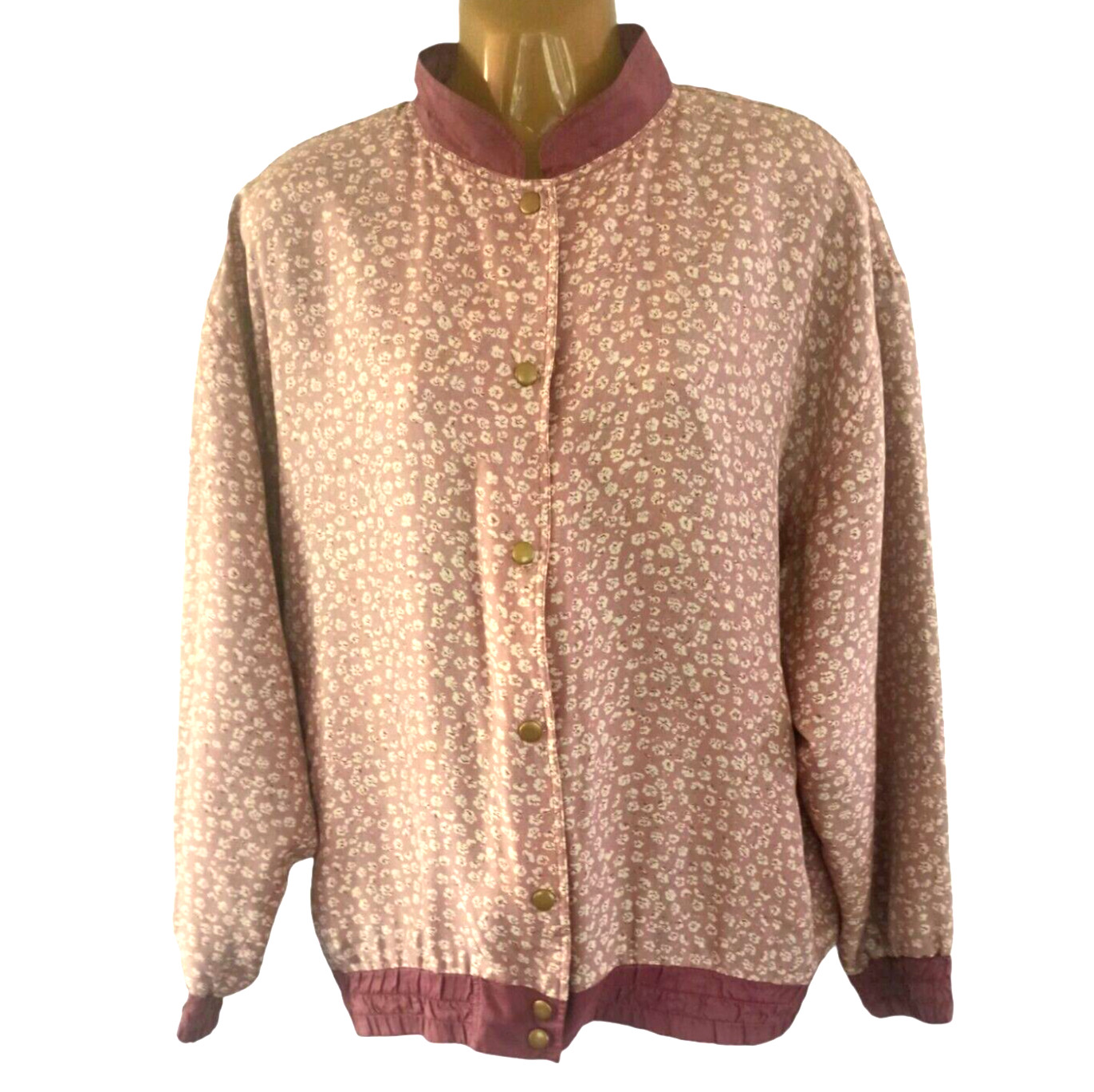 Vtg. 90s Silk Bomber Jacket Cottagecore Floral Mauve Pink Oversized Slouchy S M