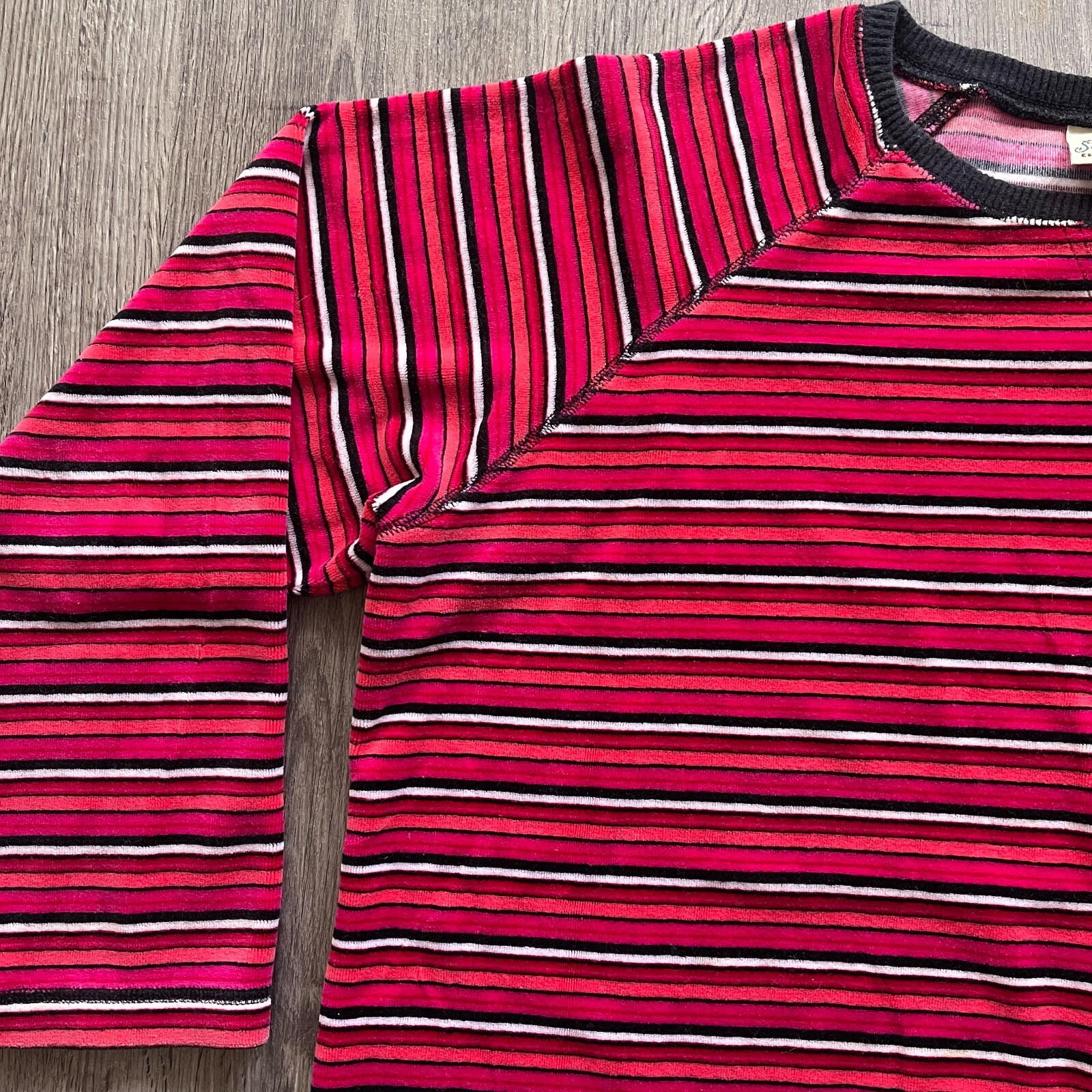 VTG 90s St Johns Bay Velour Pink Orange White Stripe L/S Casual Top Sz Petite XL