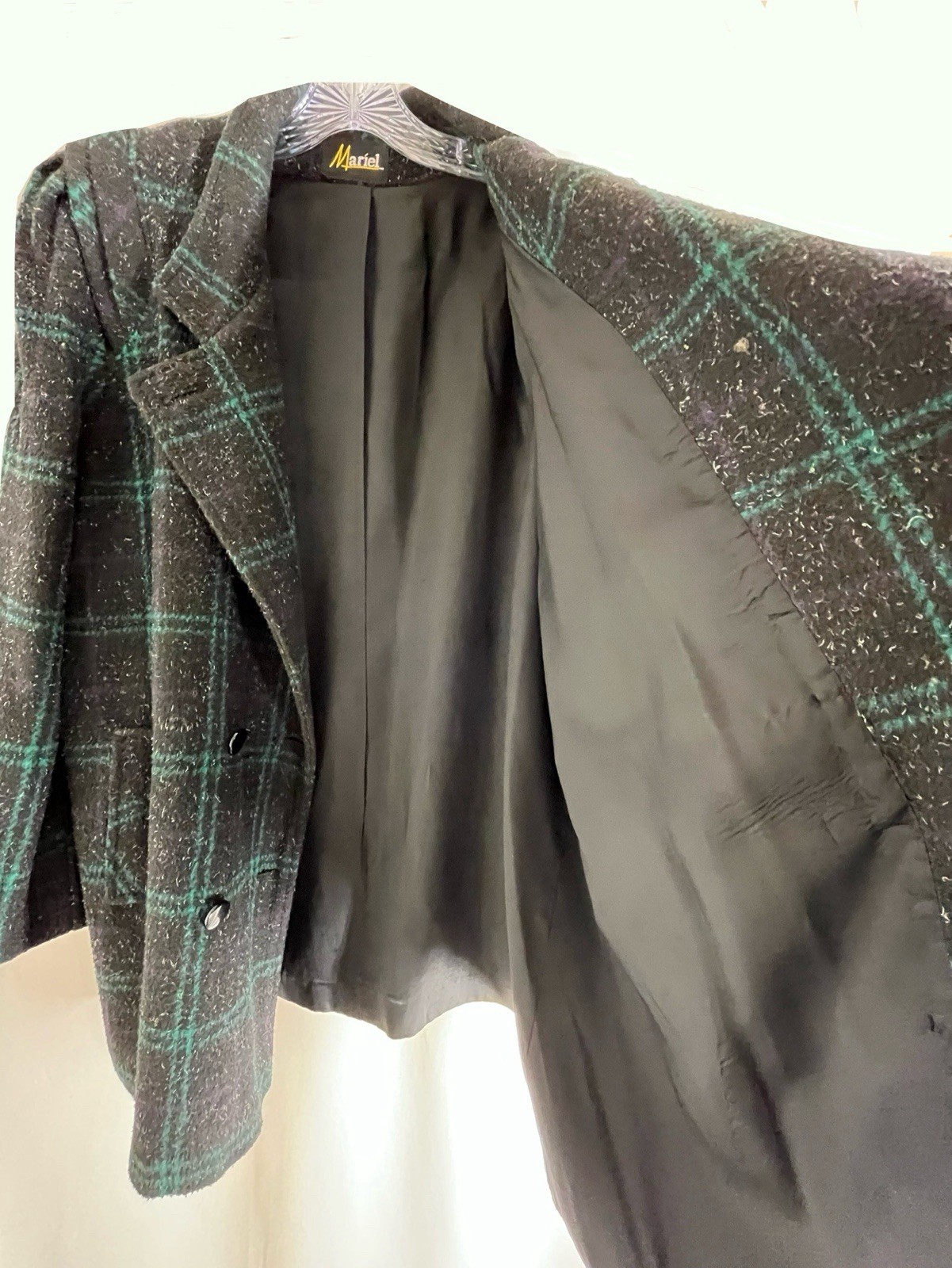 Blazer Size 18 Vintage 1980 Mariel shoulder pads Black And Green Wool Blend