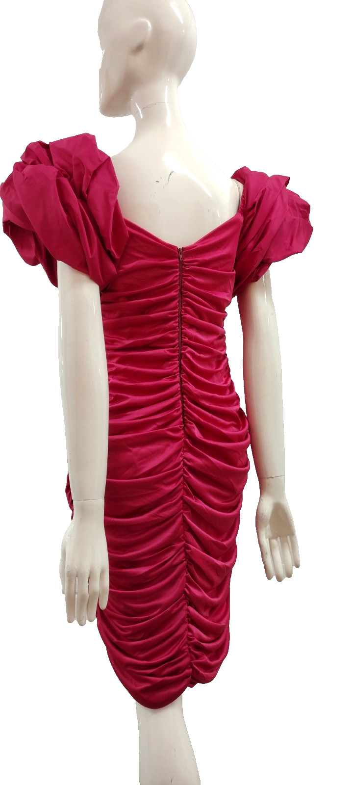80s Couture Dress Pink Fuchsia Balloon Sleeve Rhinestone Buttons SAMIR 80s M