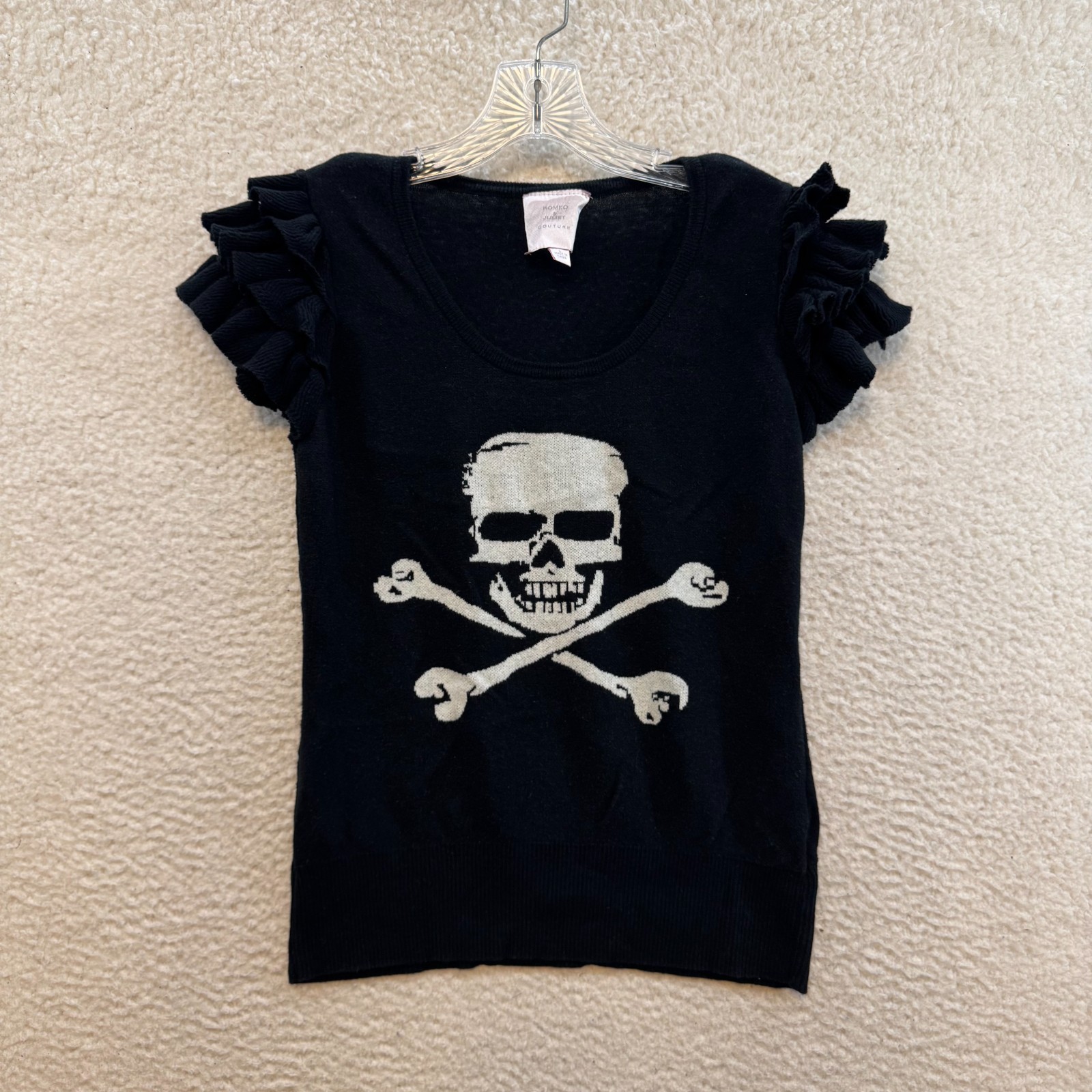 Y2K Vintage Top Shirt Medium Large Black Skull Cyber Mall Goth Punk Emo