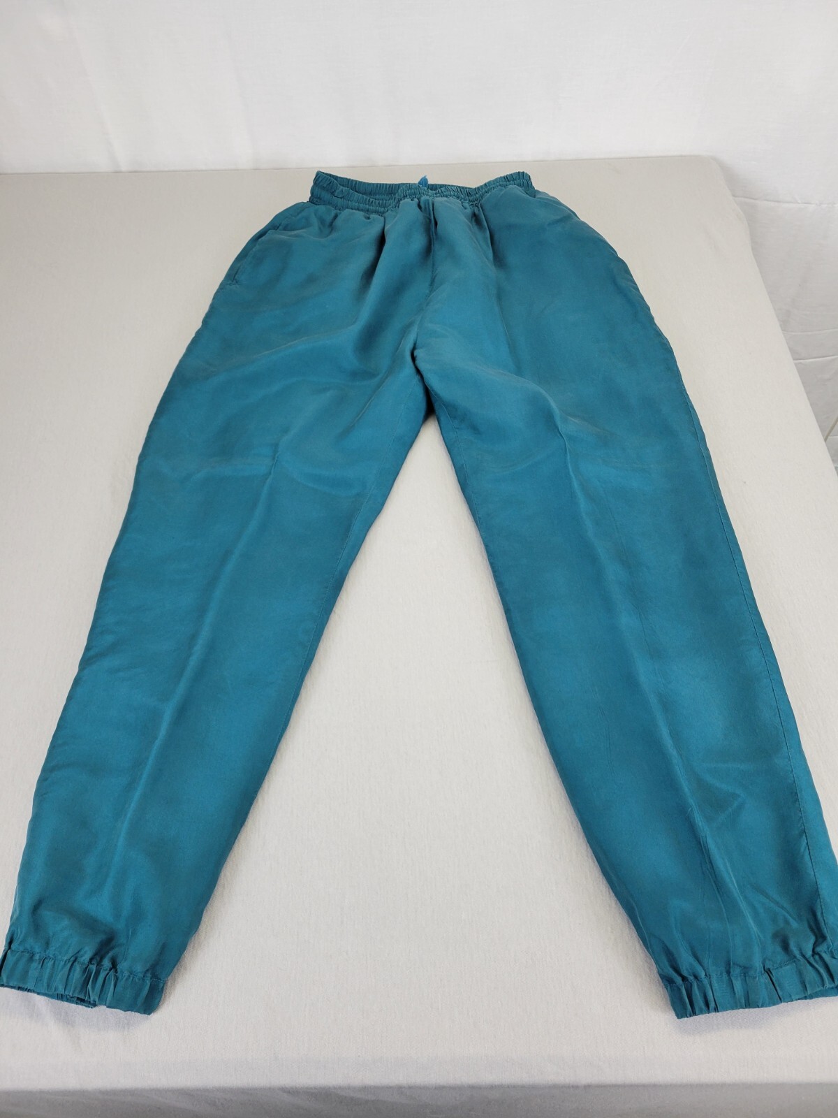 Out Brook Snap Up Track Suit 100% Silk Teal Stripes Boho 80’s Vintage