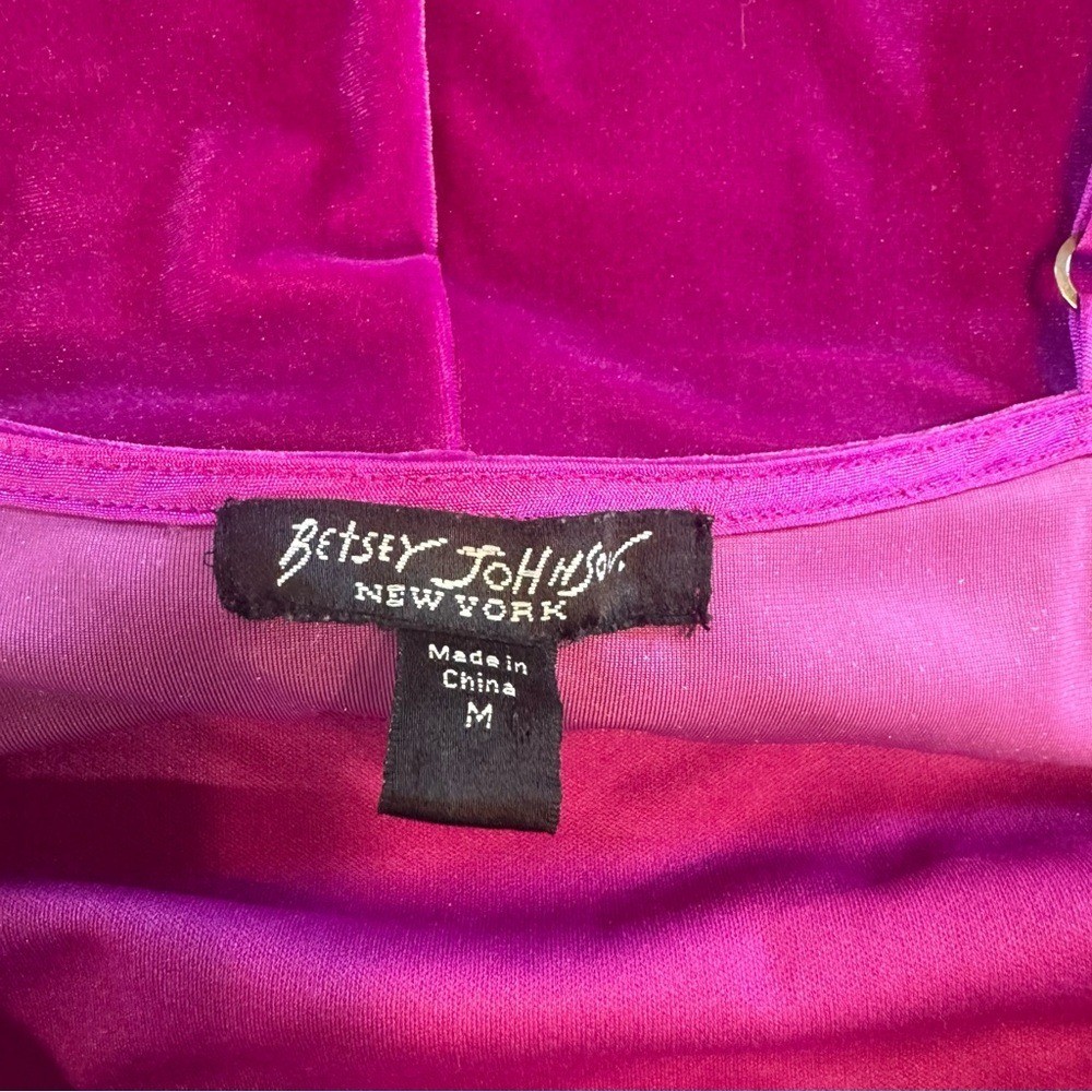 VTG Betsey Johnson New York M Fuchsia Embroidered Velvet Midi Dress 90s Grunge