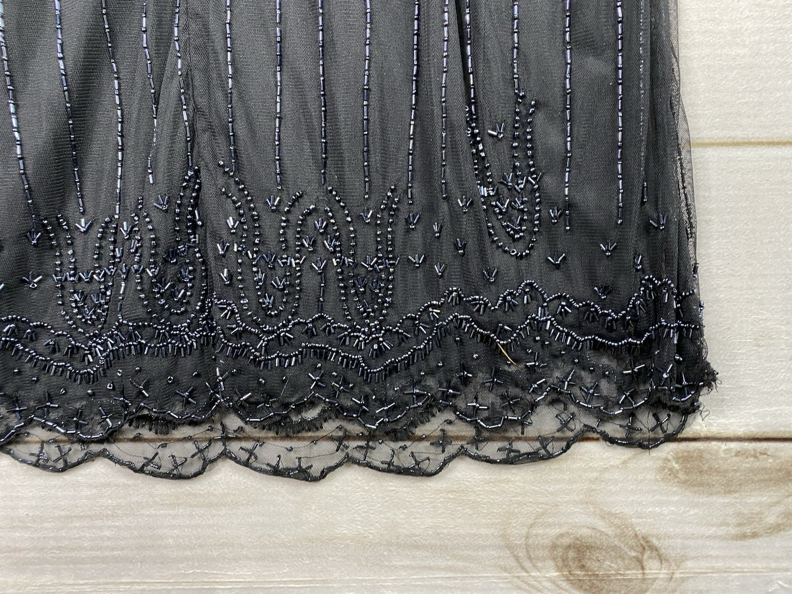 Vtg Phool Dress XL Little Black Beaded Overlay Lined Party 50’s Retro Look NEW!