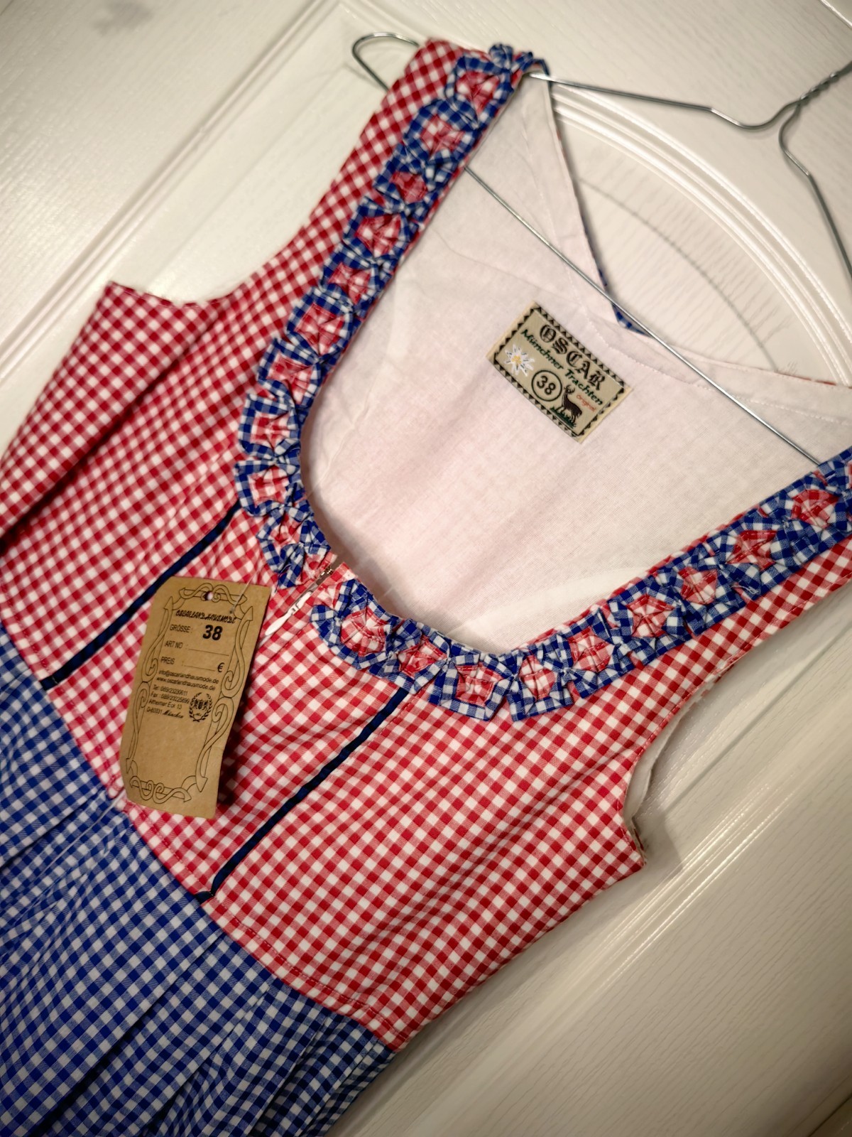 OSCAR Munchner Bavaria Trachten Authentic German Dress38 Cotton Zipper Plaid Tag